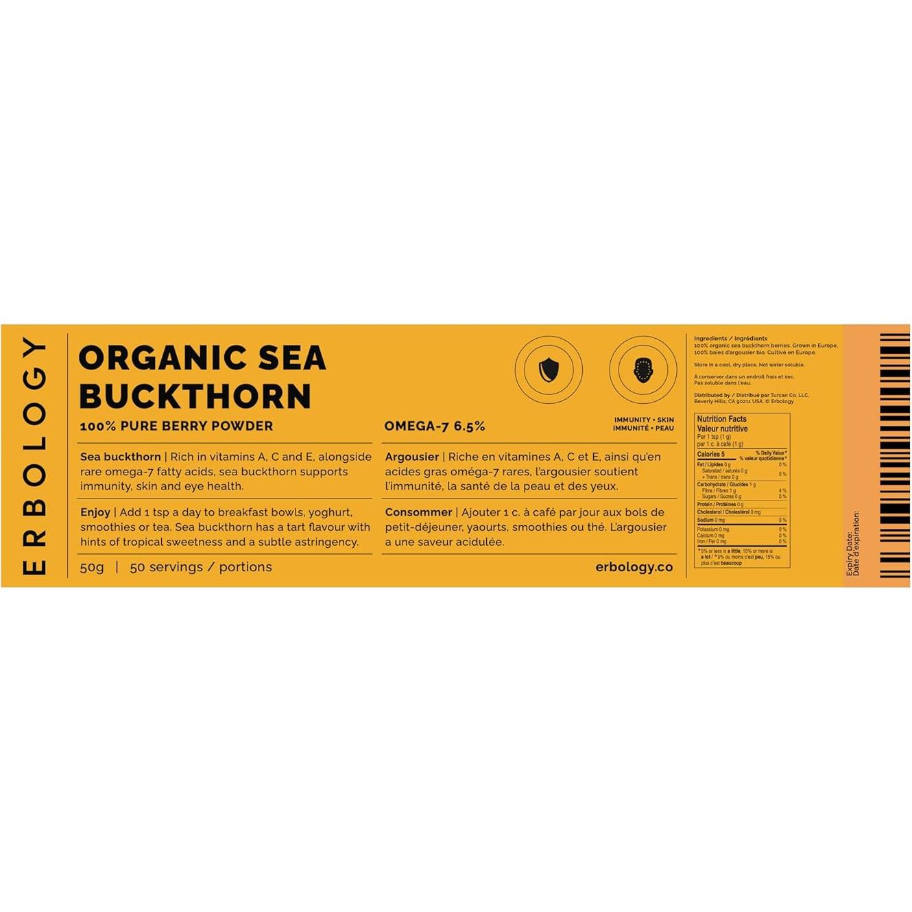 Polvo de Espino Marino Orgánico Erbology 90.7 g - Salud Piel e Inmunidad