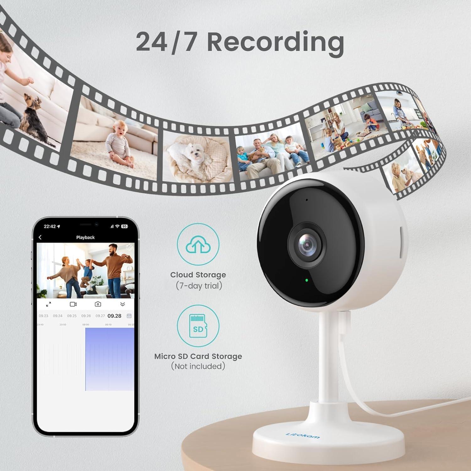 Cámara Interior Litokam 2K WiFi con Visión Nocturna