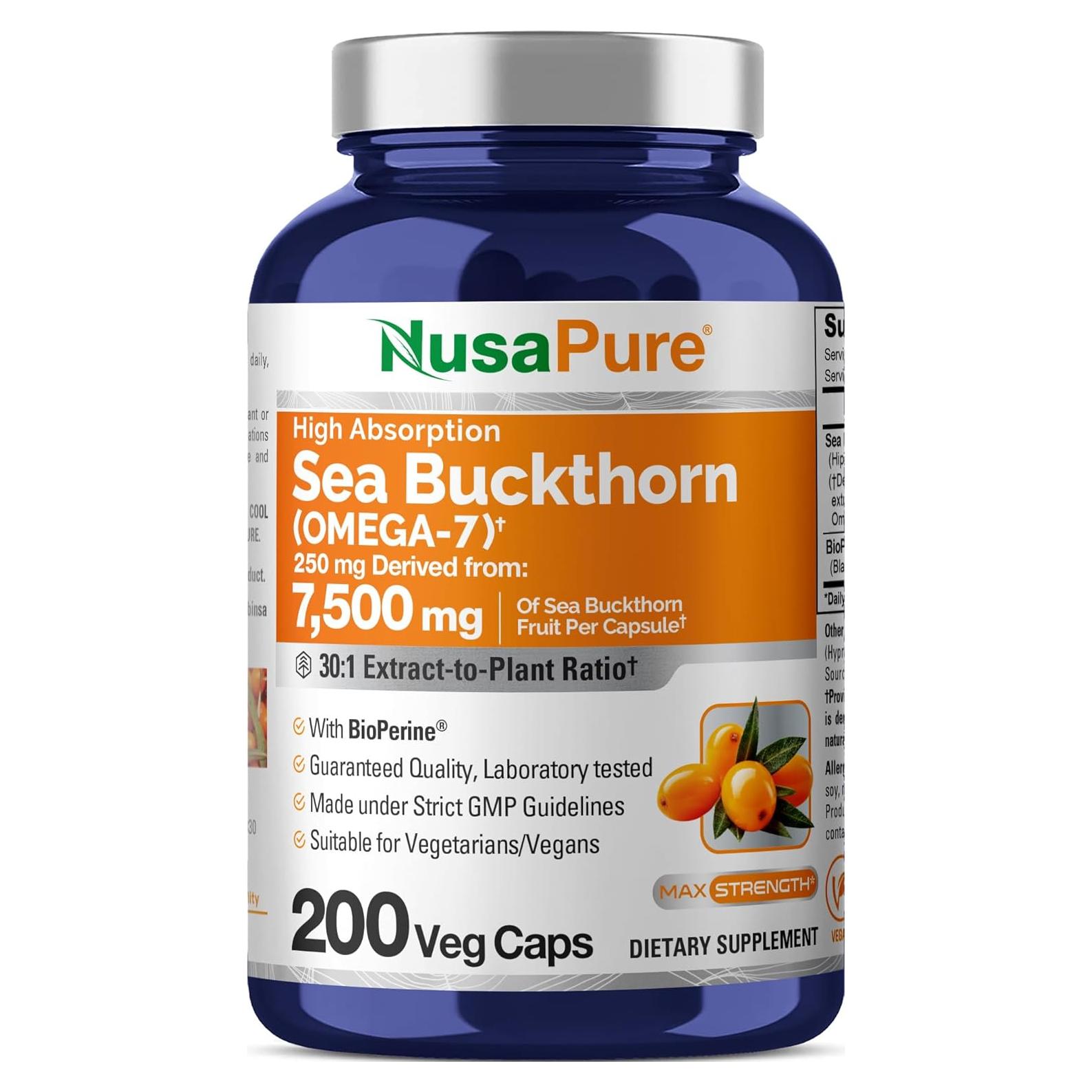 Extracto de Espino Cerval de Mar Omega-7 NusaPure 250 mg 200 Cápsulas