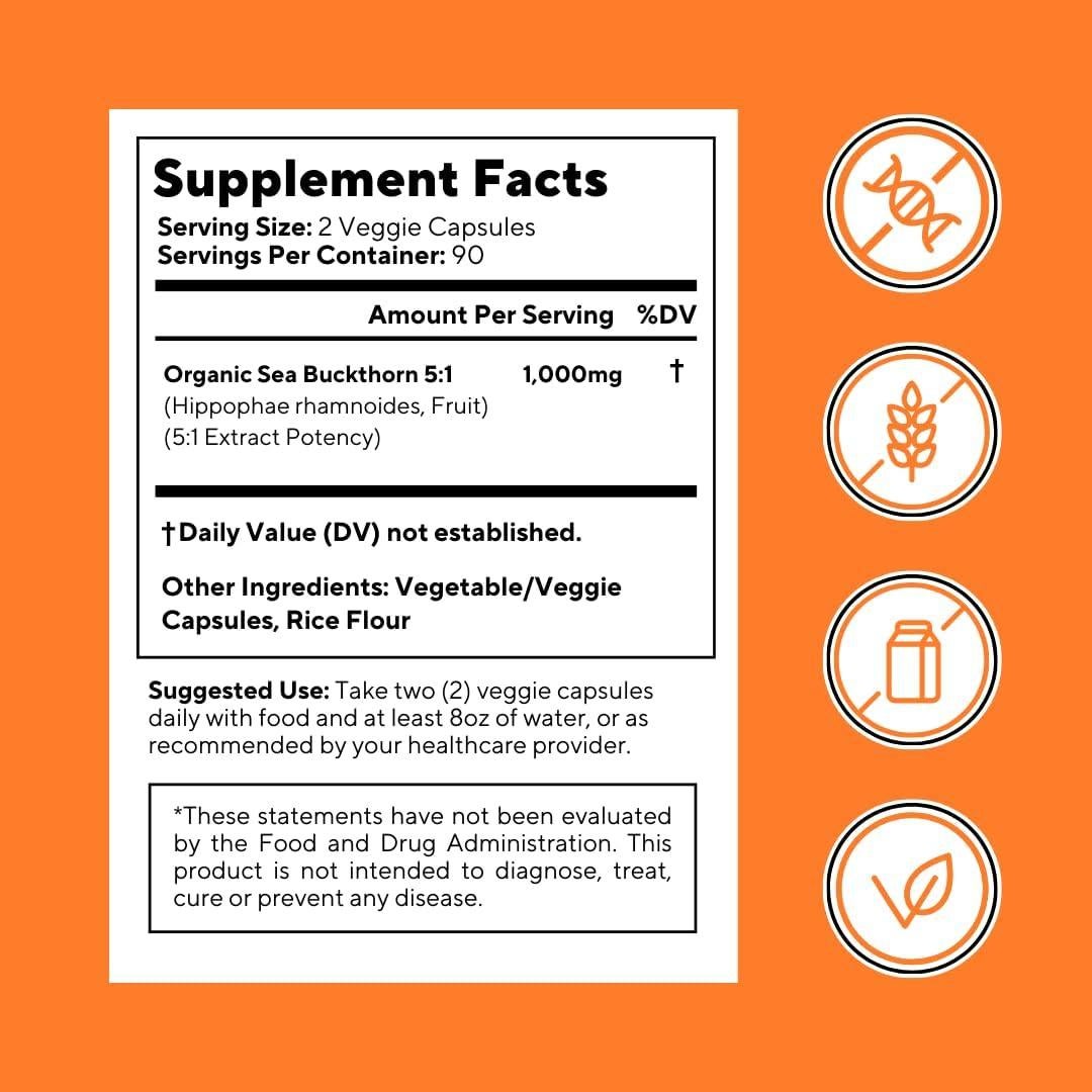 Cápsulas de Espino Marino Orgánico Vitapia 180 Unidades Omega 7 3 6 9