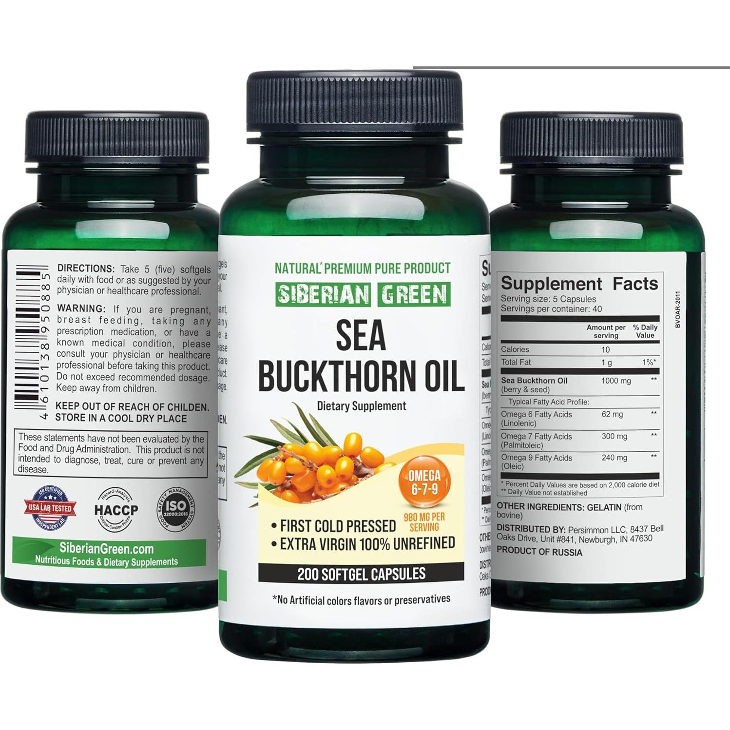 Cápsulas de Aceite de Espino Marino Siberiano 200 Unidades Omega 7