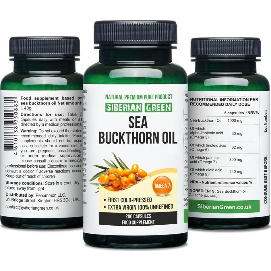 Cápsulas de Aceite de Espino Marino Siberiano 200 Unidades Omega 7