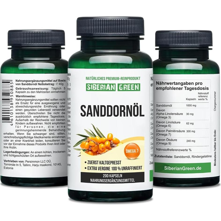 Cápsulas de Aceite de Espino Marino Siberiano 200 Unidades Omega 7