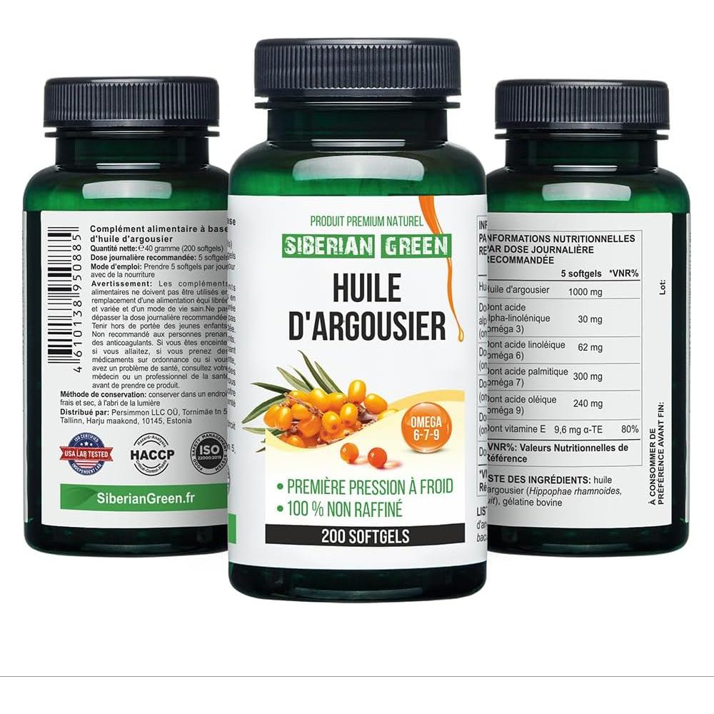 Cápsulas de Aceite de Espino Marino Siberiano 200 Unidades Omega 7