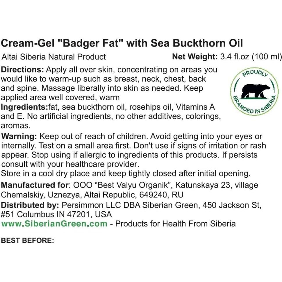 Gel-Crema Grasa de Tejón Siberiano 100ml - Aceite de Espino Marino