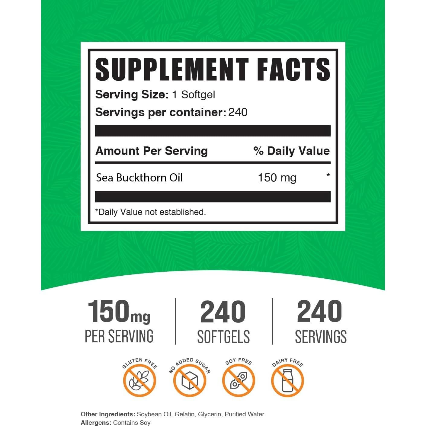 Suplemento de Aceite de Espino Marino Softgels BULKSUPPLEMENTS 240 unidades