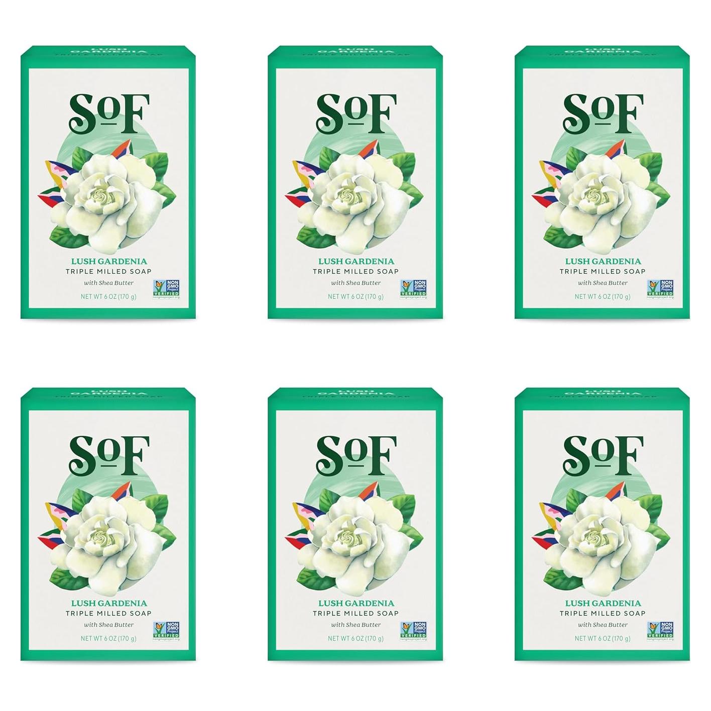 Jabón en Barra SoF Gardenia Lujosa - 170 g x 6 Unidades - Vegano