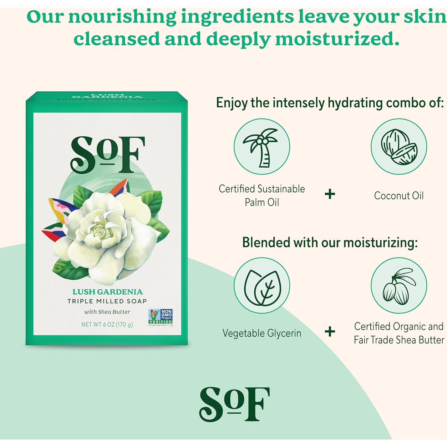 Jabón en Barra SoF Gardenia Lujosa - 170 g x 6 Unidades - Vegano