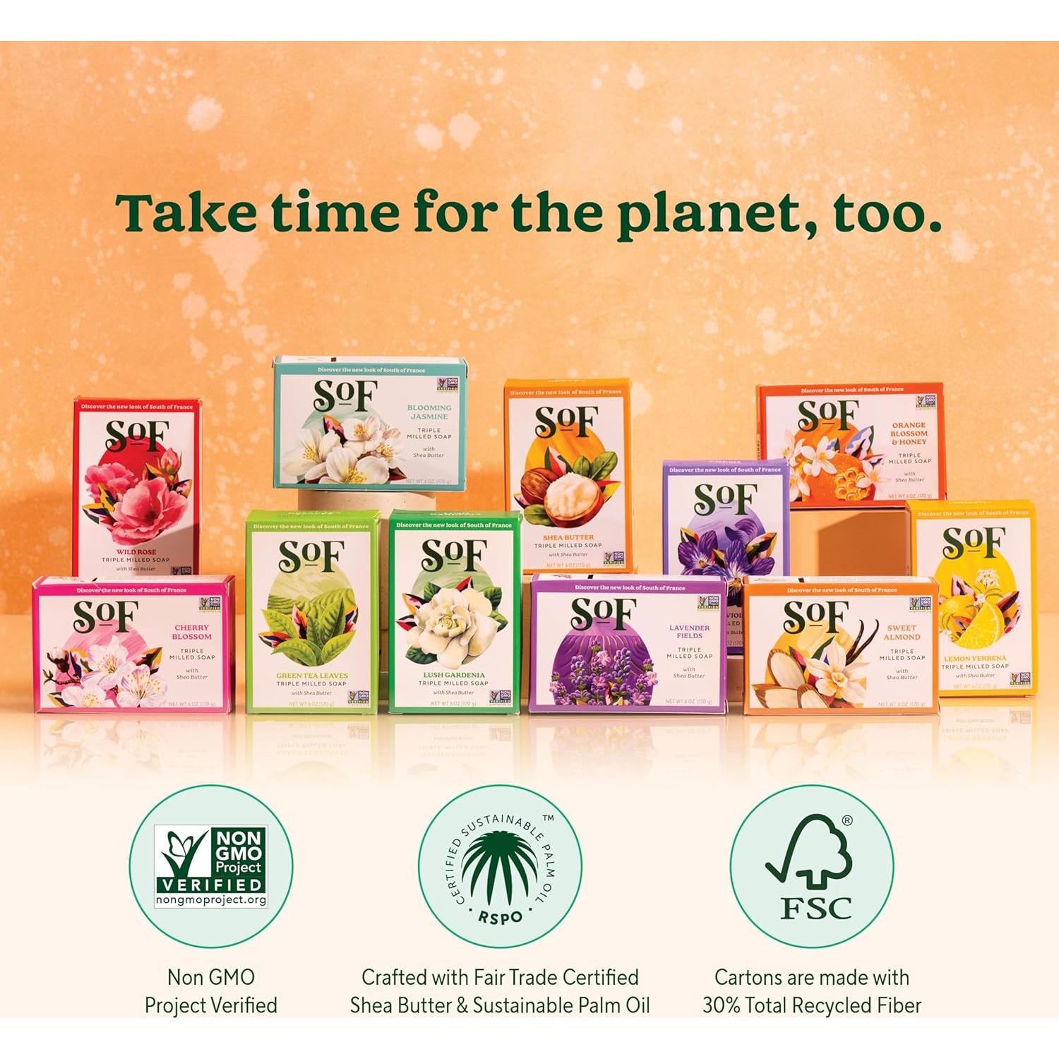 Jabón en Barra SoF Gardenia Lujosa - 170 g x 6 Unidades - Vegano