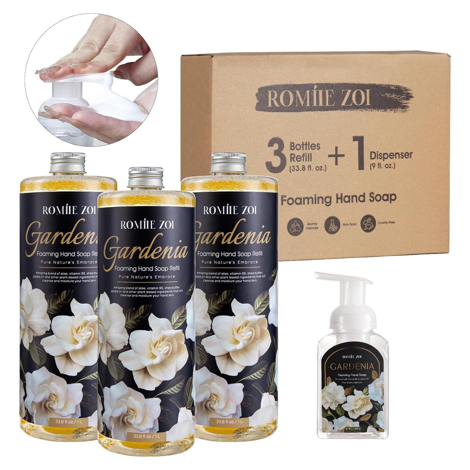 Juego de Recarga Jabón Espumoso Gardenia 3x1000ml + Dispensador