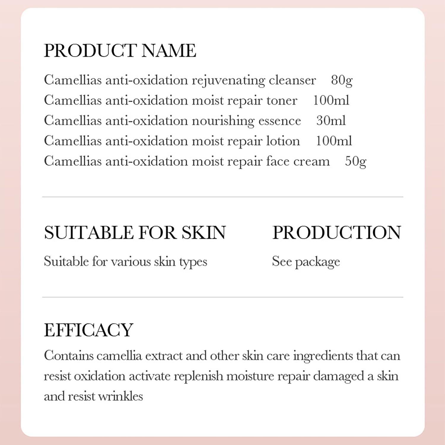 Set de Cuidado Facial BIOAQUA Camelia 5 Piezas 425g