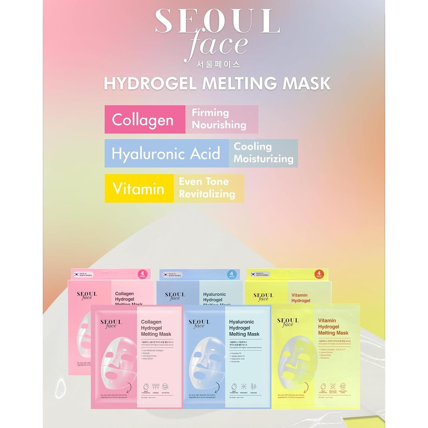 Mascarilla Facial Hidrogel DERMAL Hialurónico 4ea - Hidratación Profunda