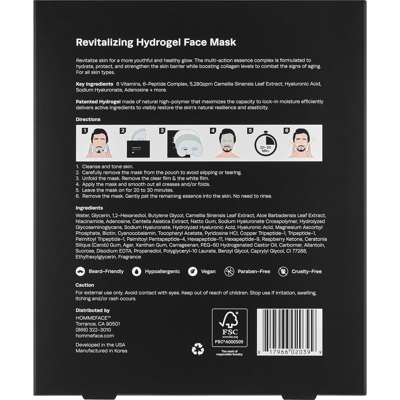 Mascarillas Faciales Hidrogel HommeFace para Hombres - 5 Unidades