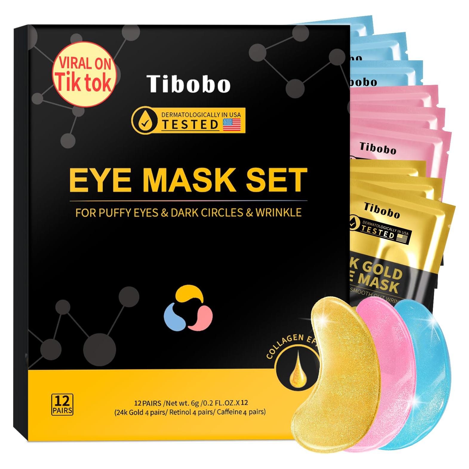 Parche para Ojos Tibobo - 12 Pares Oro 24K, Retinol, Cafeína