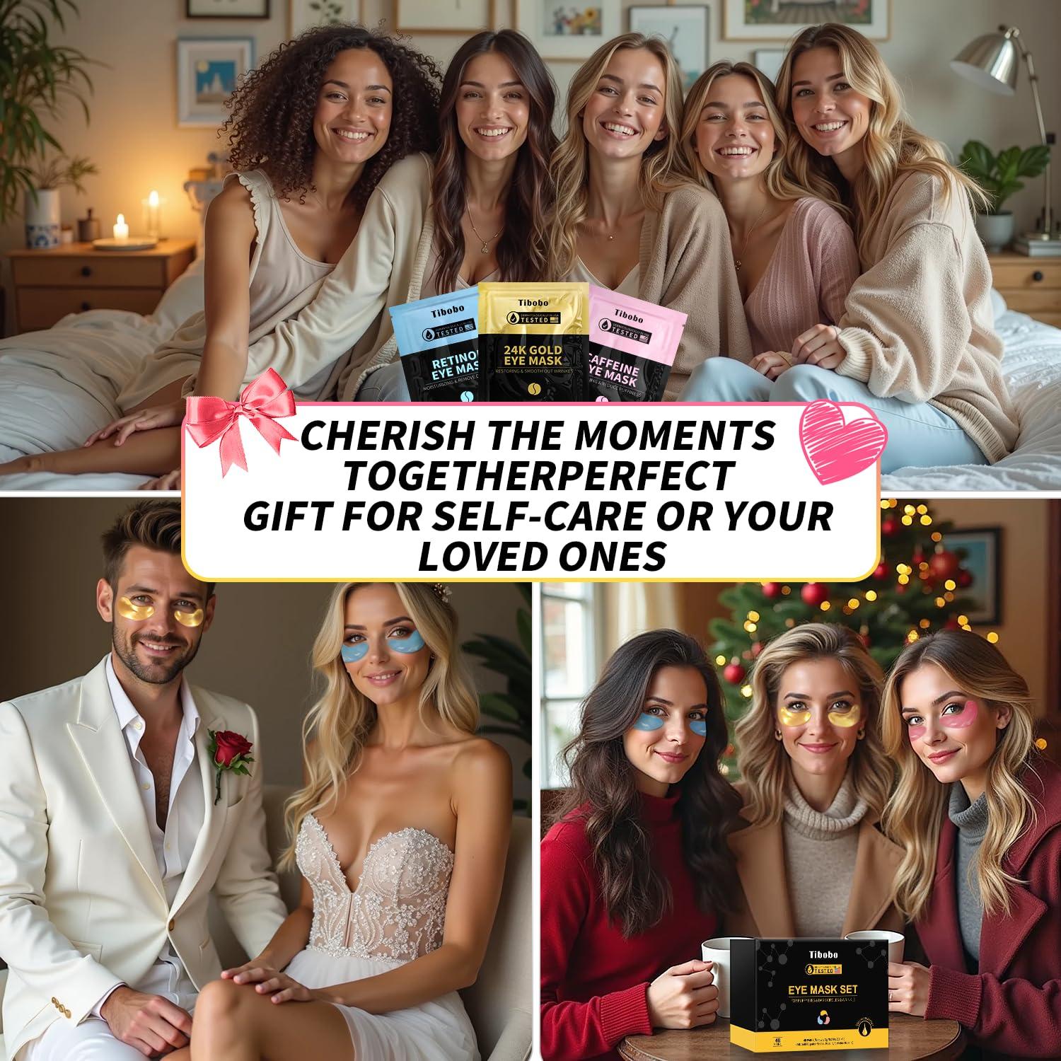 Parche para Ojos Tibobo - 12 Pares Oro 24K, Retinol, Cafeína