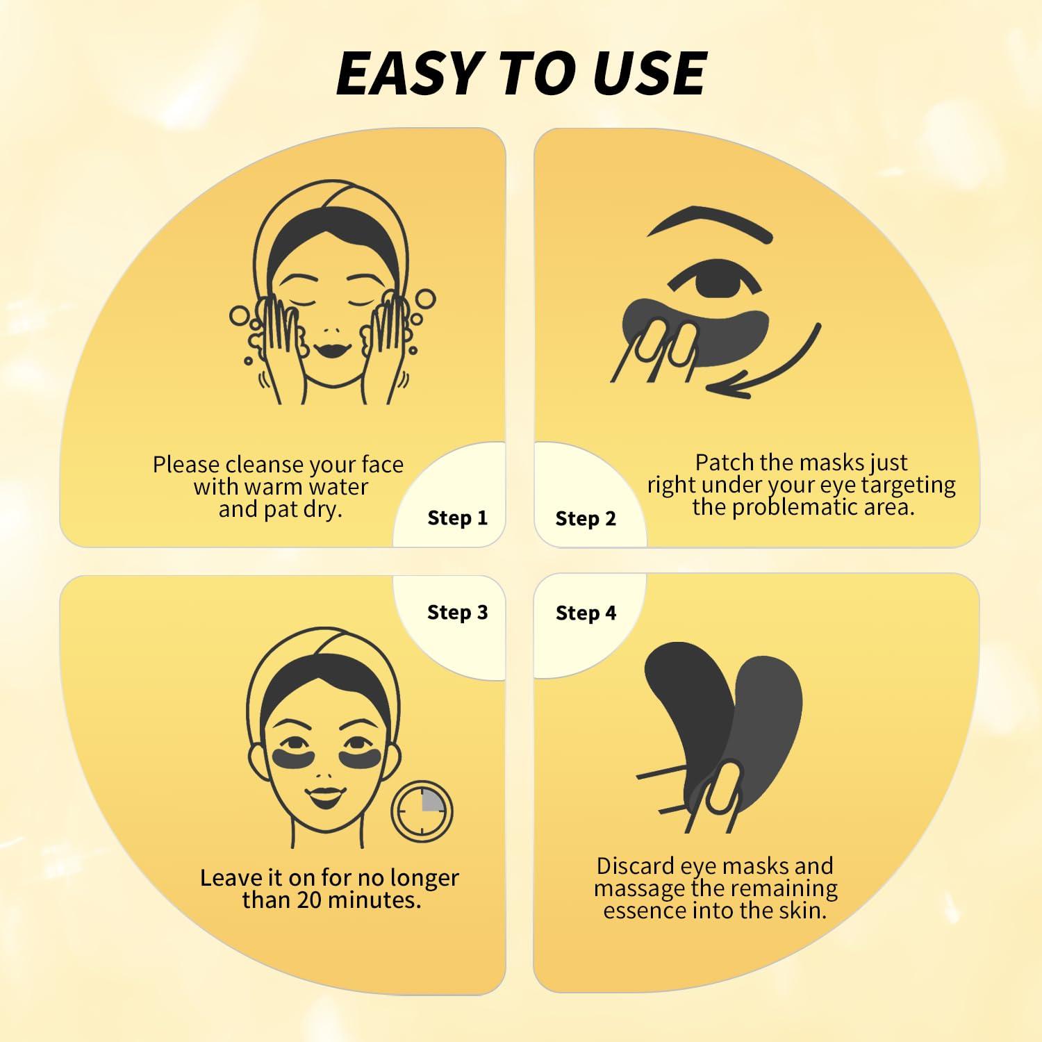 Parche para Ojos Tibobo - 12 Pares Oro 24K, Retinol, Cafeína