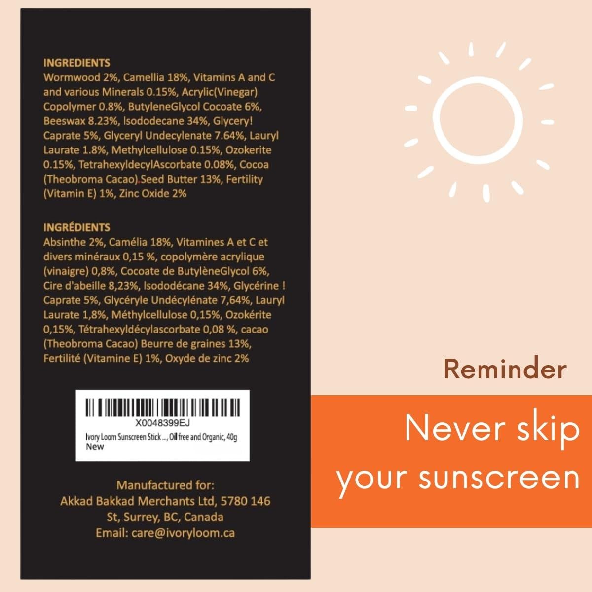 Protector Solar Bastón Ivoryloom SPF 50 - 40g | Orgánico
