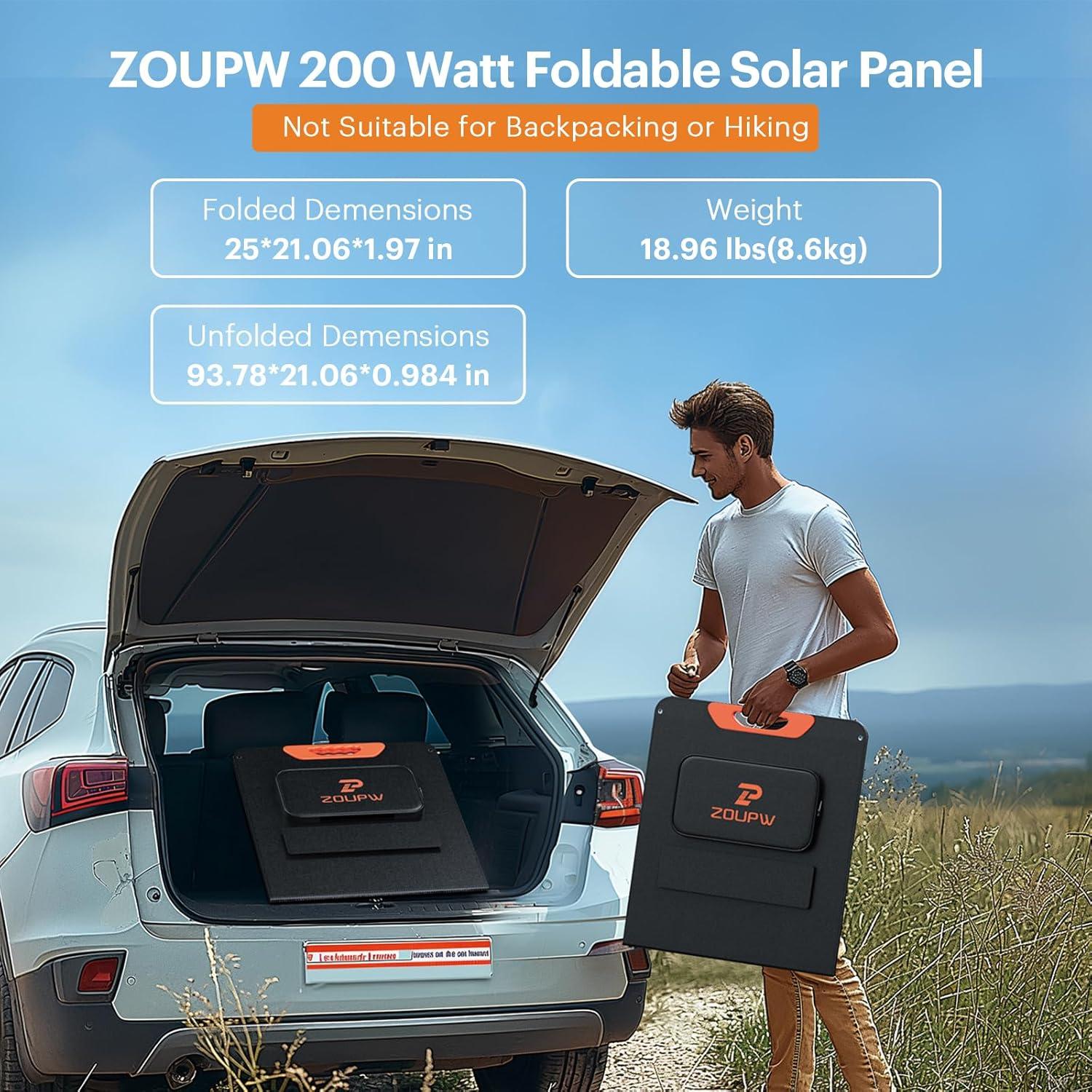 Panel Solar Plegable ZOUPW 200W Impermeable para Camping