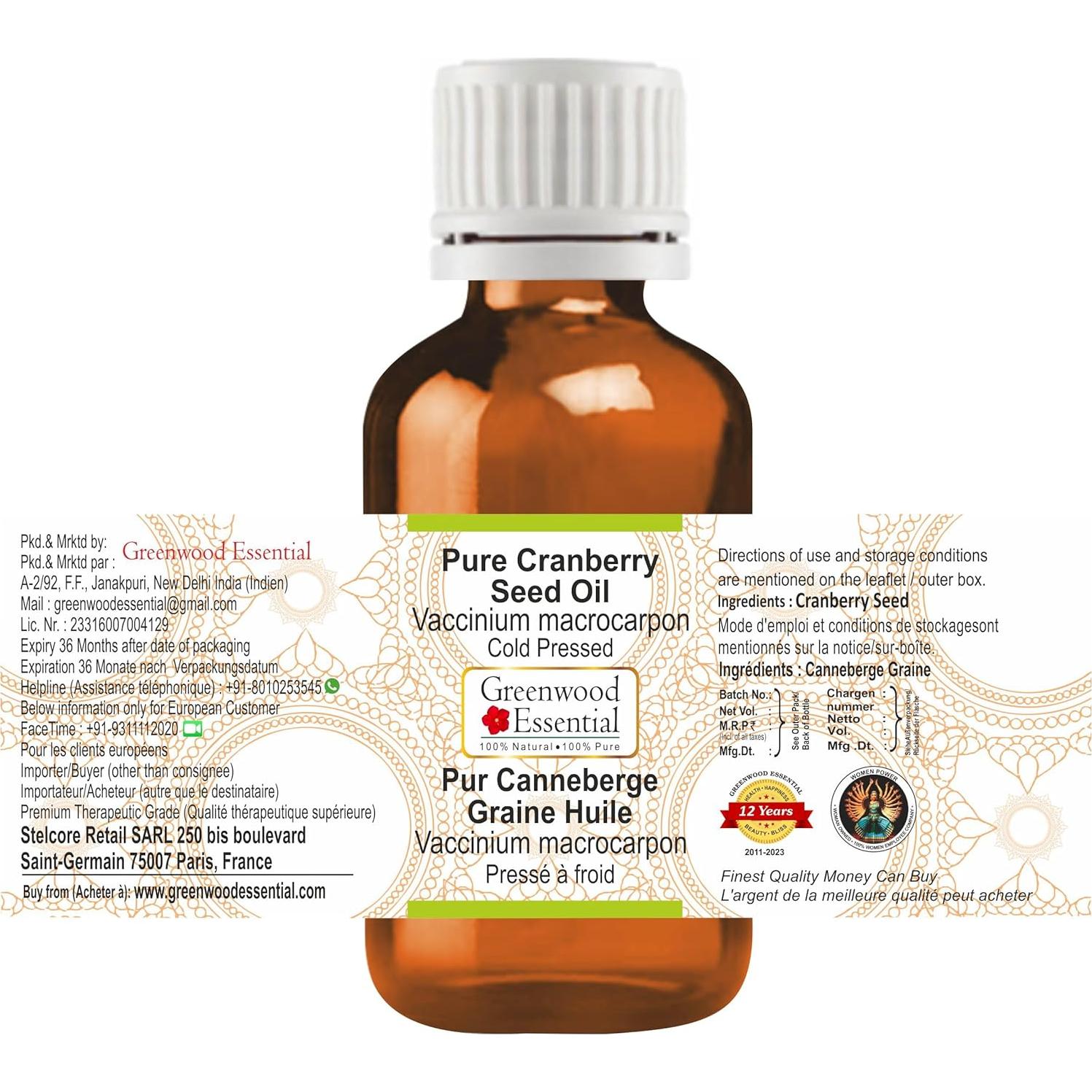 Aceite de Semilla de Arándano Puro Greenwood 15ml - Natural y Terapéutico