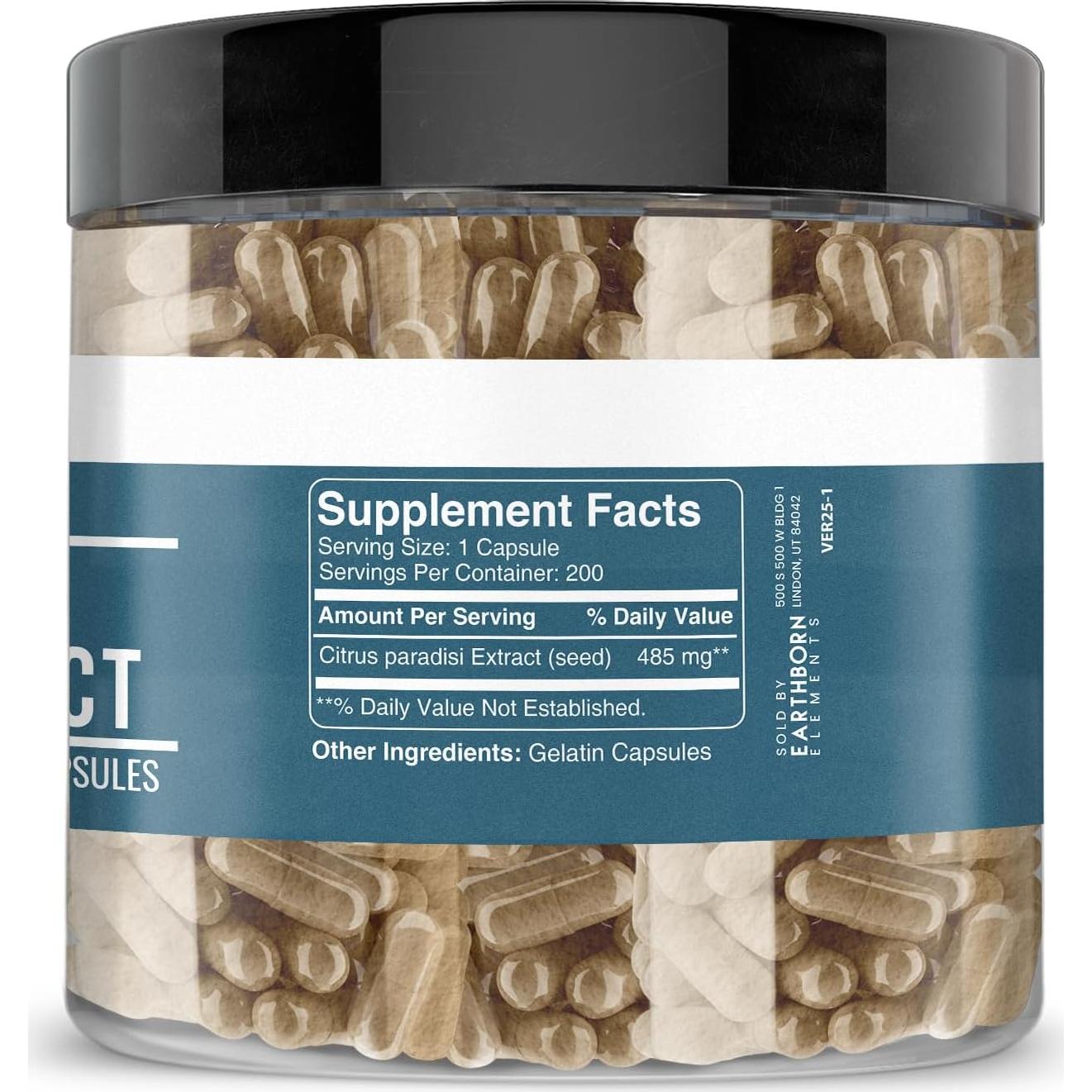 Extracto de Semilla de Pomelo Earthborn Elements 600 mg 200 Cápsulas