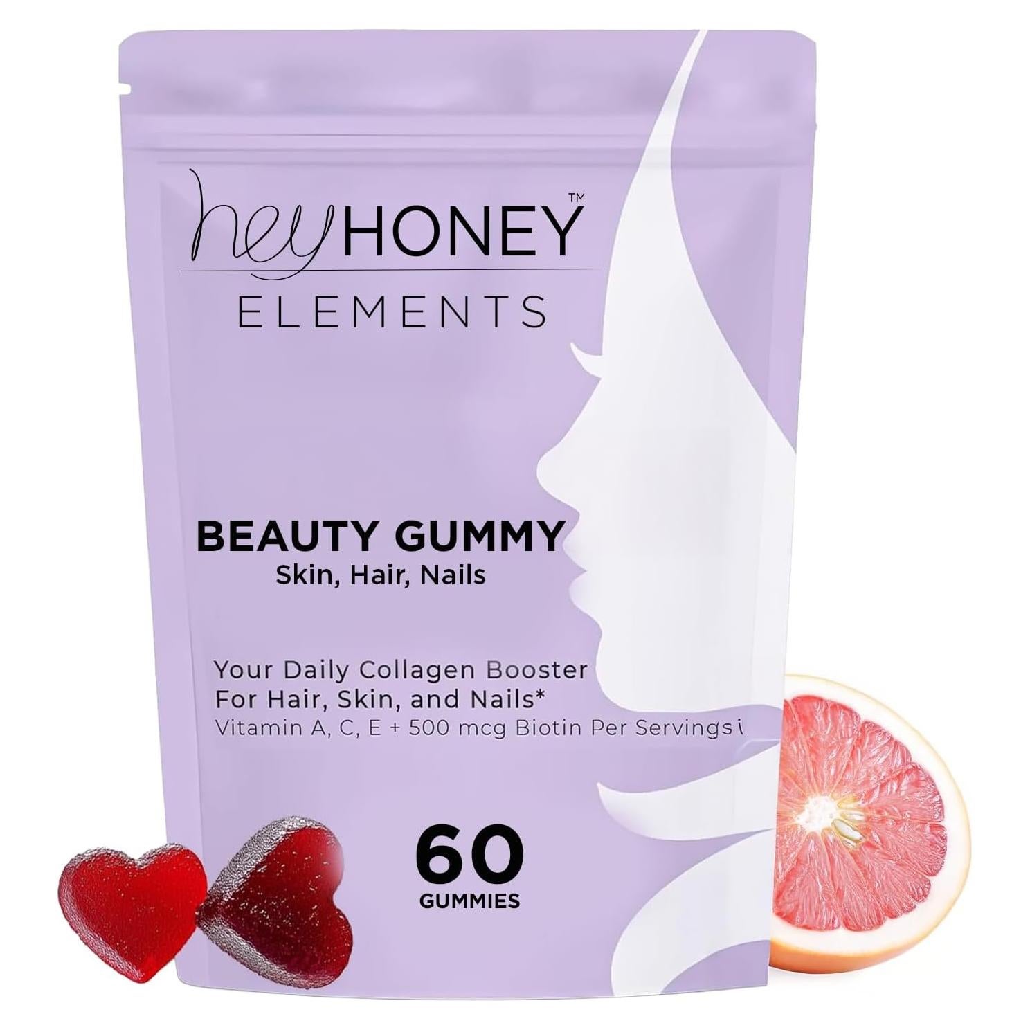 Gomas de Belleza Veganas Hey Honey para Piel, Cabello y Uñas - 60 Unidades