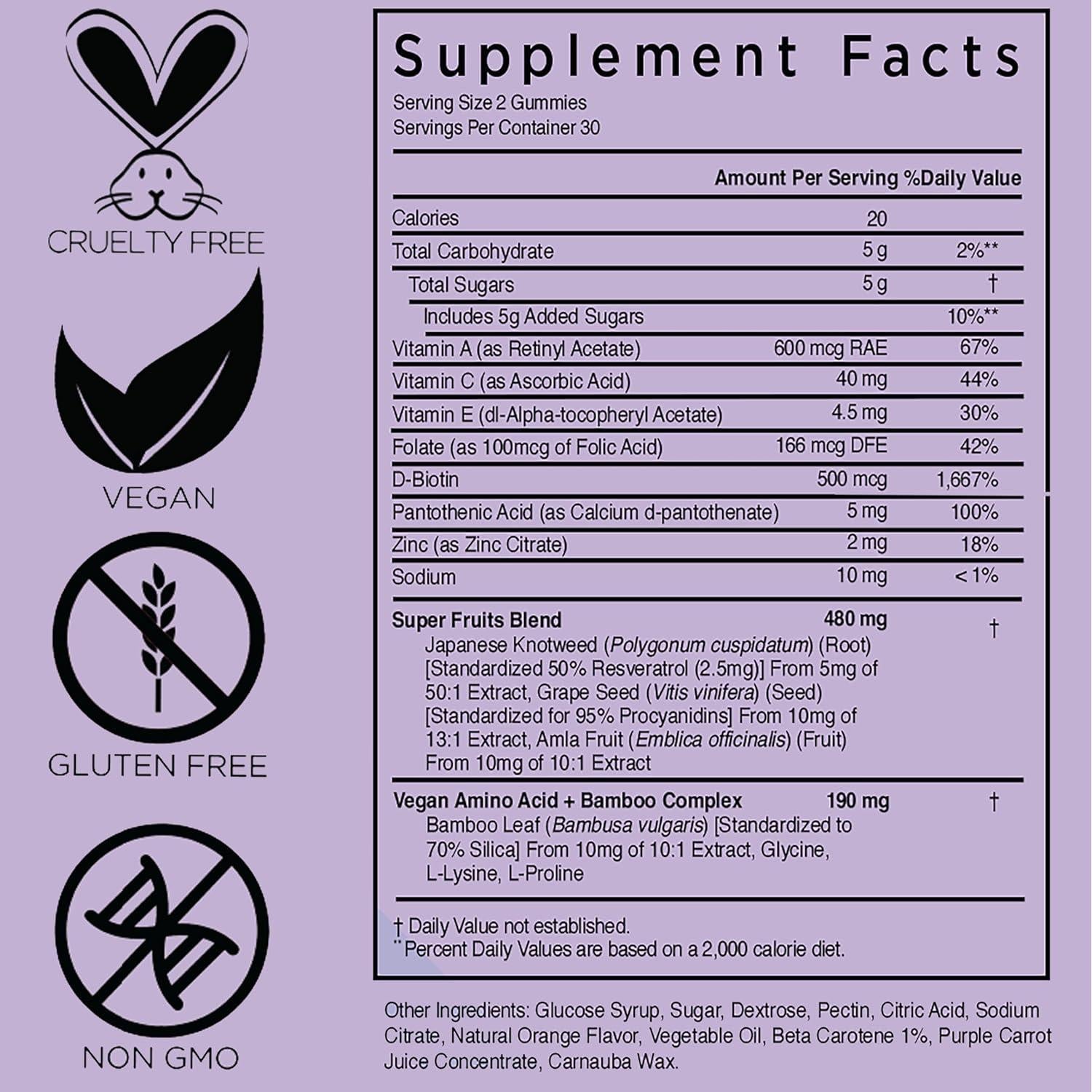 Gomas de Belleza Veganas Hey Honey para Piel, Cabello y Uñas - 60 Unidades