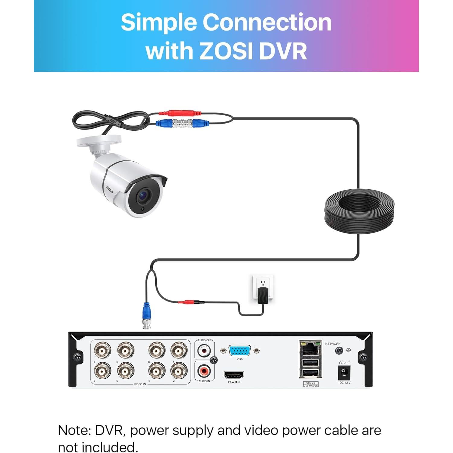 Cámara de Seguridad ZOSI 1080P HD-TVI 4 Pack con Visión Nocturna