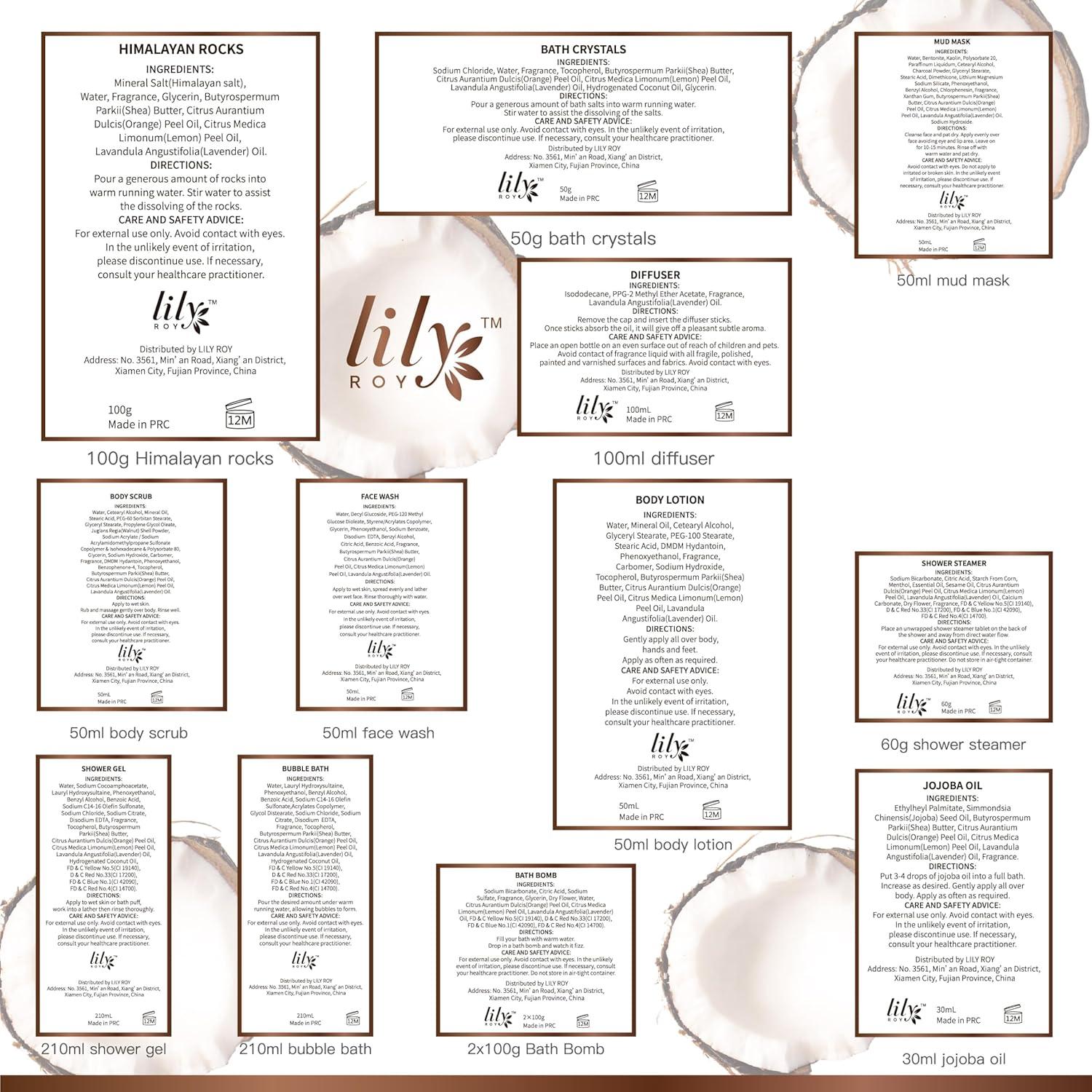 Canasta de Regalo Spa para Mujeres LILY ROY - 18 Pcs Cuidado Personal