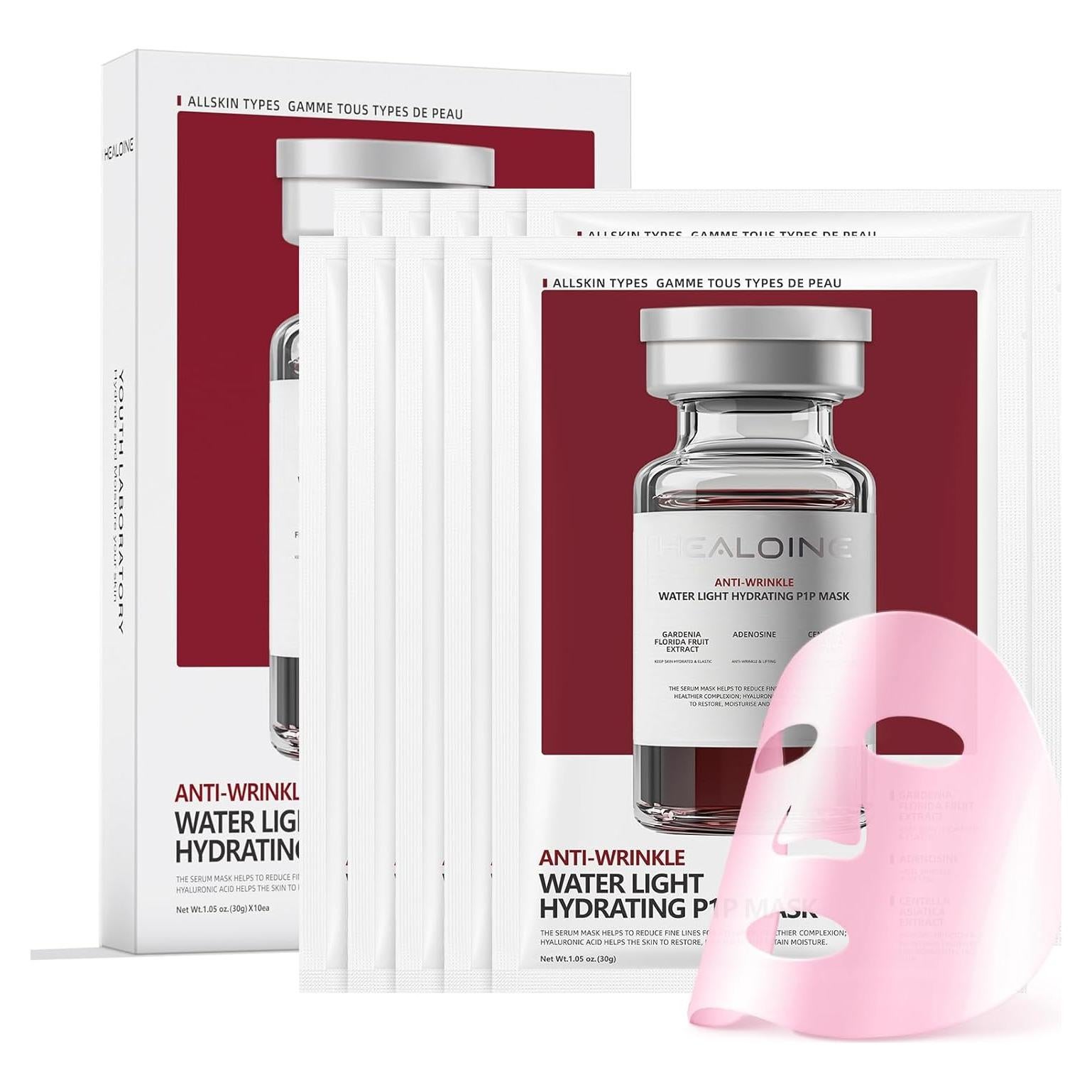 10 Máscaras Faciales de Suero HEALOINE Colágeno Hidratante 30g