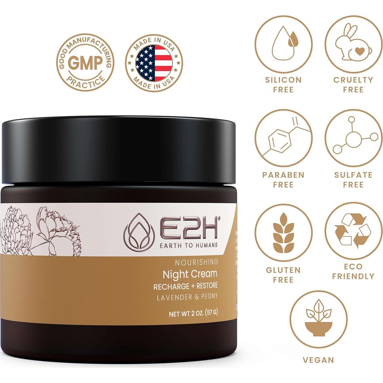 Crema Nocturna Nutritiva E2H con Lavanda y Peonía 167g