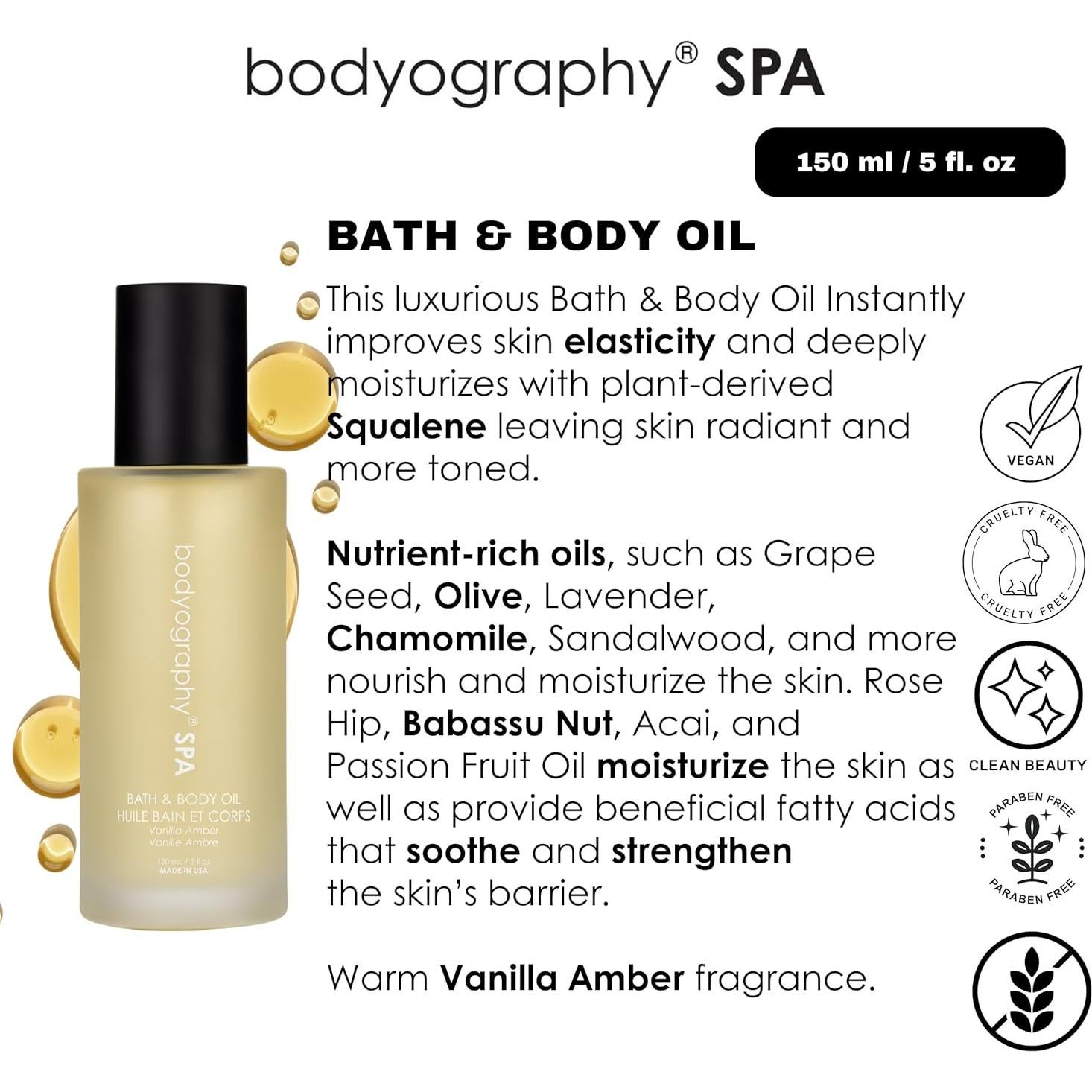 Aceite Corporal y de Baño Bodyography Spa 118 ml - Ámbar de Vainilla