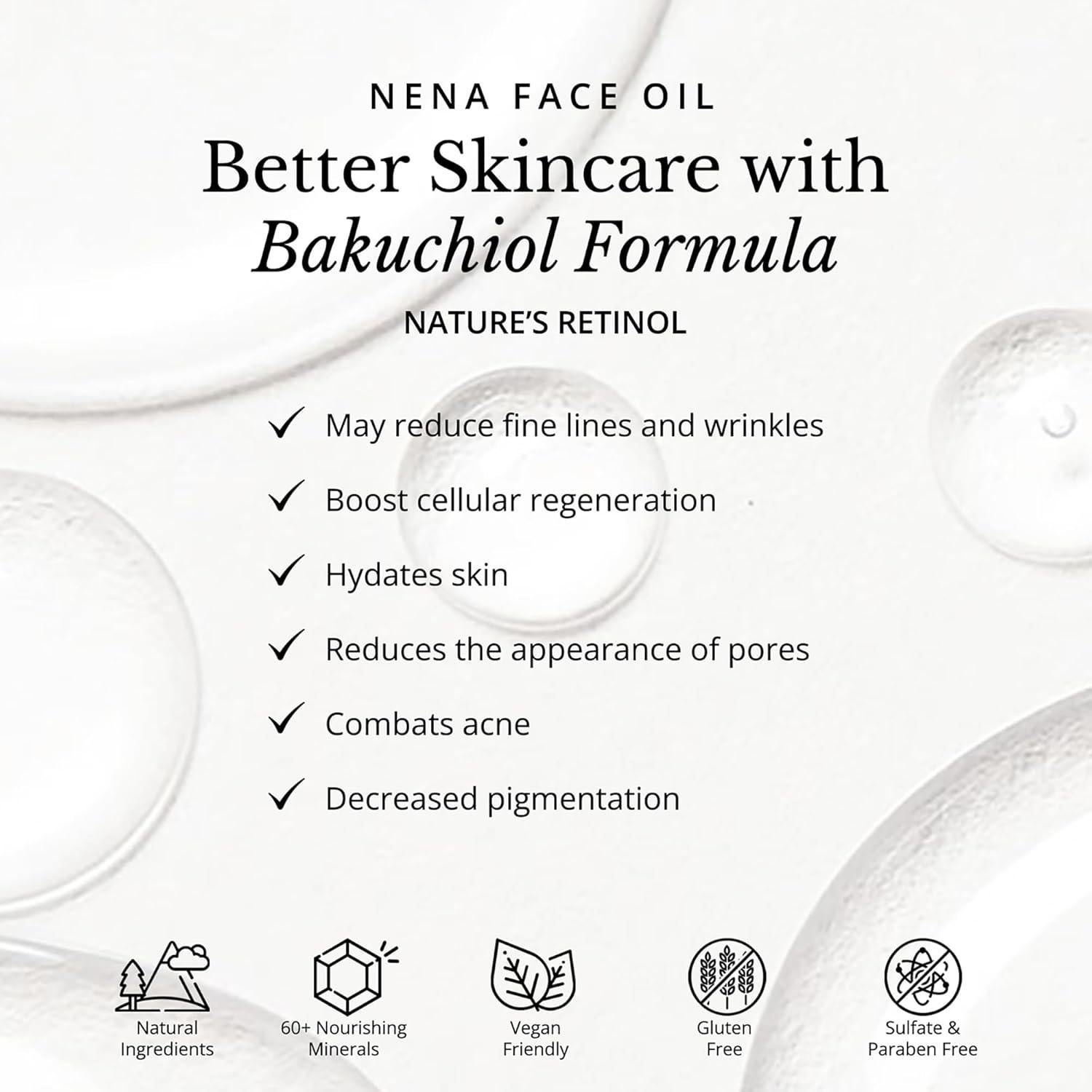 Aceite Facial NENA con Bakuchiol y Vitamina E - 28.35 g