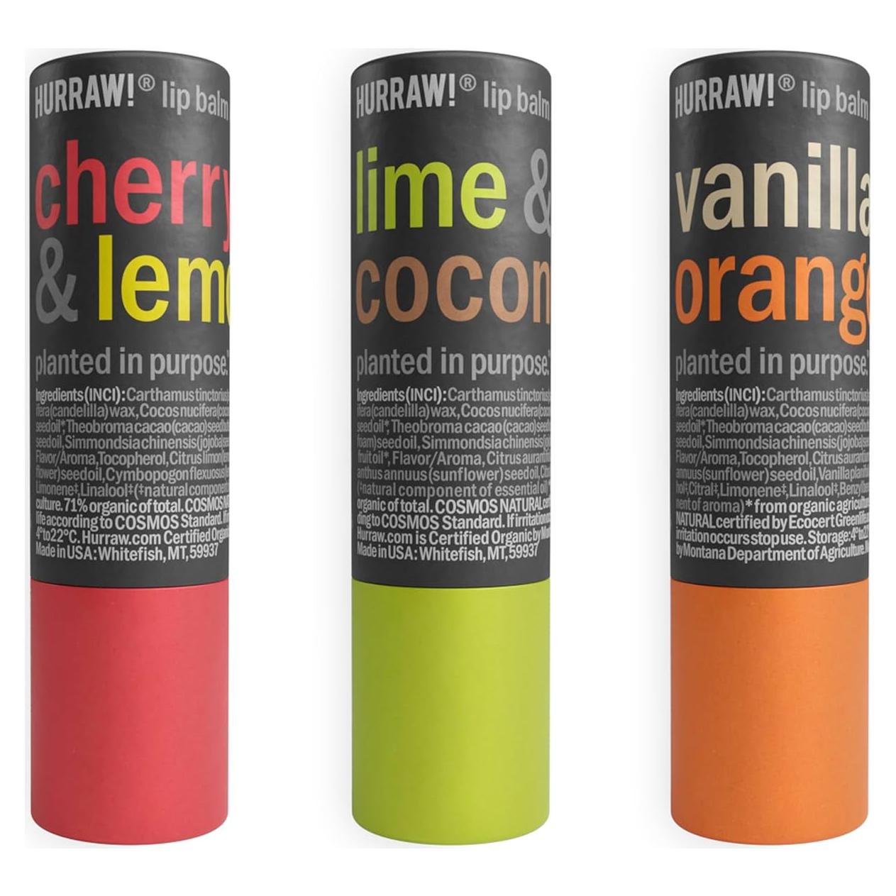 Paquete de 3 bálsamos labiales Hurraw! orgánicos 4.8g