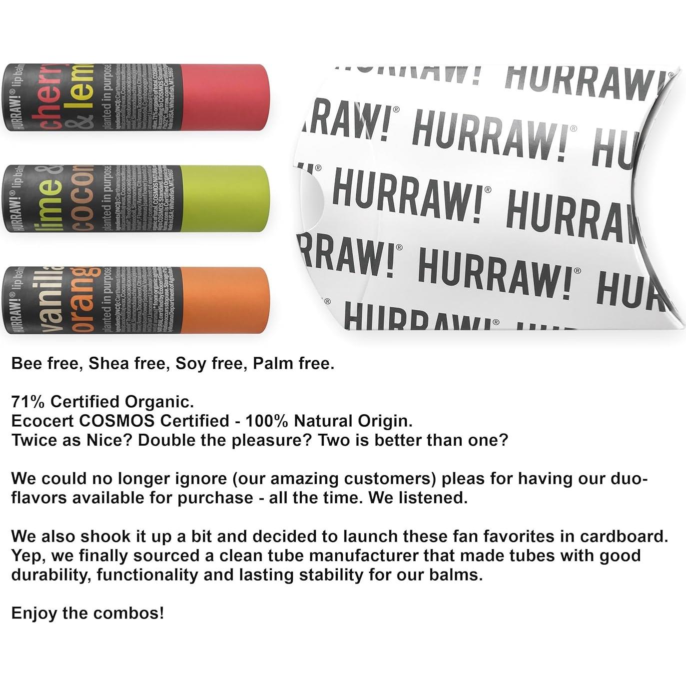 Paquete de 3 bálsamos labiales Hurraw! orgánicos 4.8g