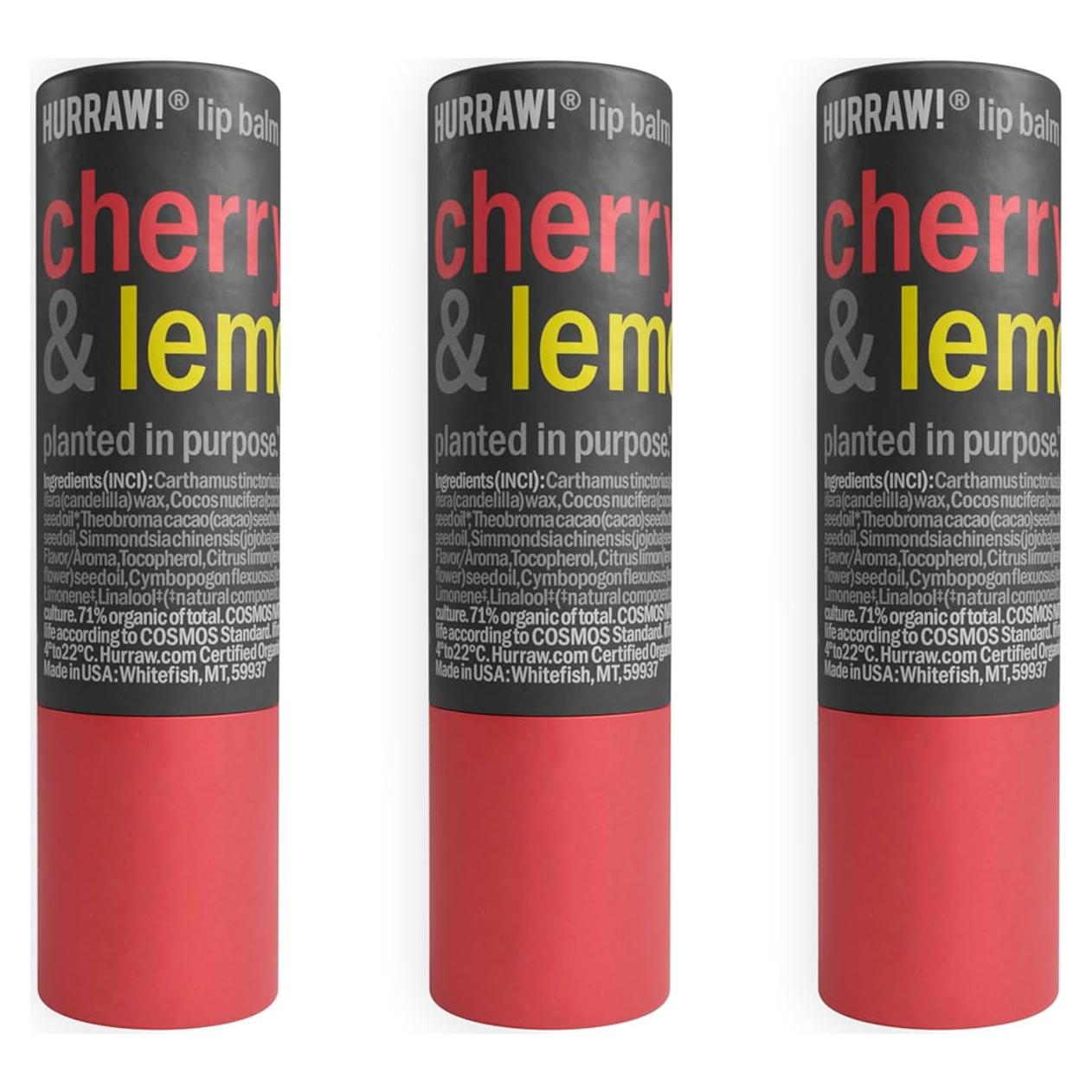Bálsamo Labial Orgánico Hurraw! Cereza y Limón - Paquete de 3