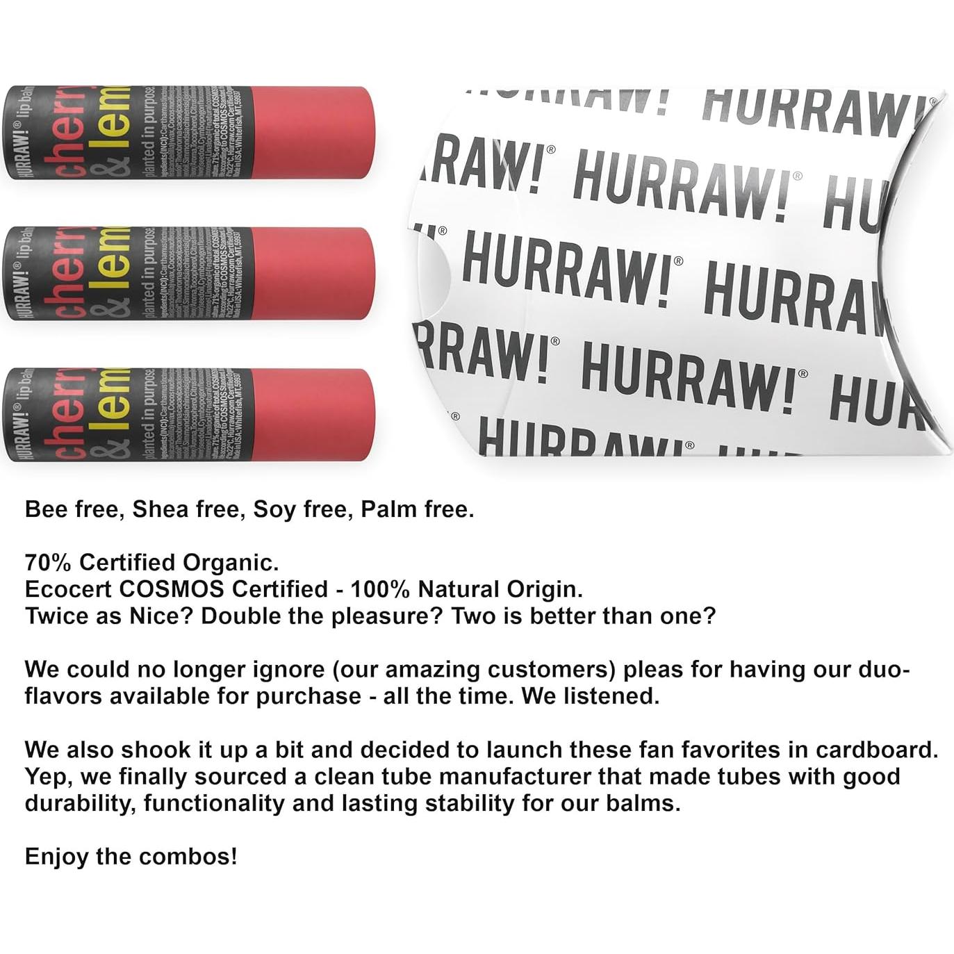 Bálsamo Labial Orgánico Hurraw! Cereza y Limón - Paquete de 3