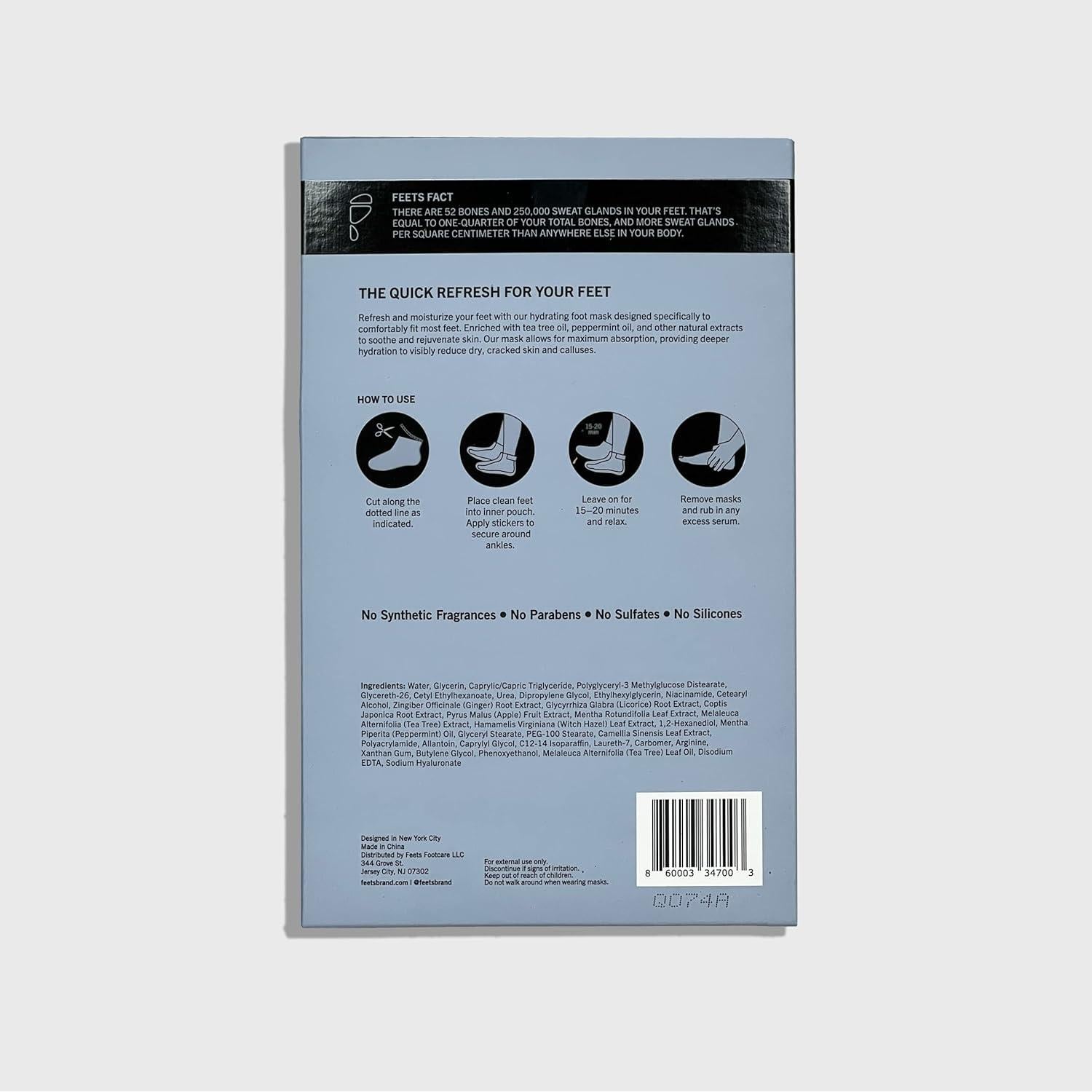 Mascarilla Hidratante para Pies FEETS - 3 Pack, Aceite de Árbol de Té y Menta