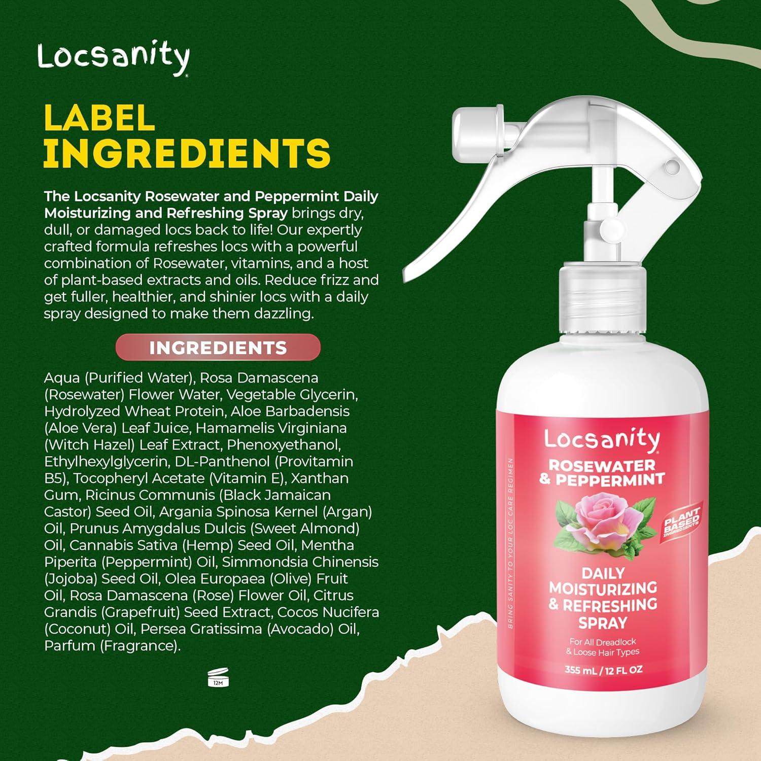 Spray Refrescante Locsanity 340g - Agua de Rosa y Menta para Locs