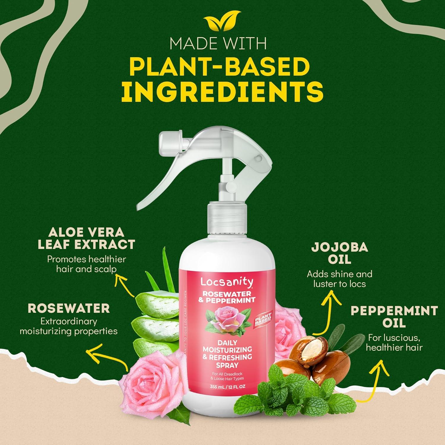 Spray Refrescante Locsanity 340g - Agua de Rosa y Menta para Locs