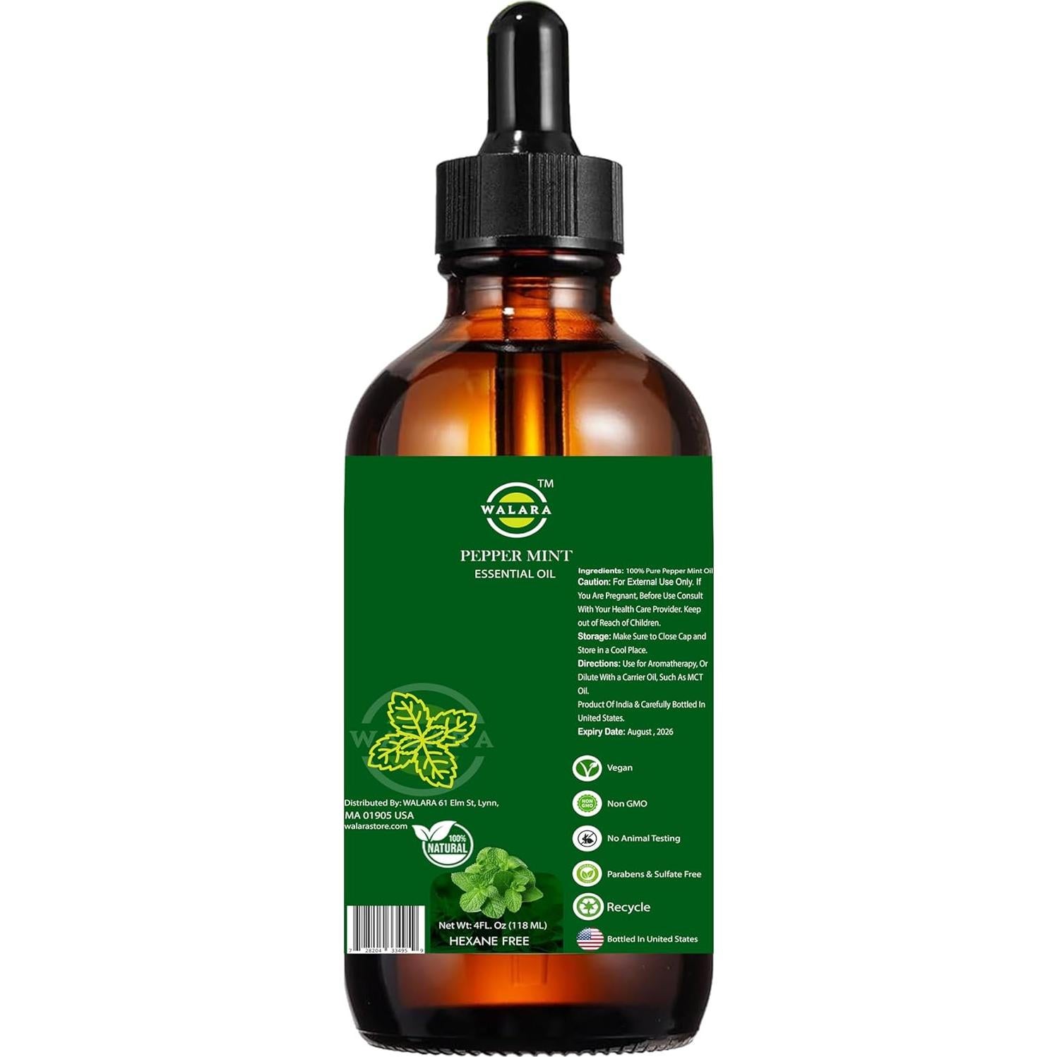 Aceite Esencial de Menta 118 ml WALARA 100% Puro para Aromaterapia
