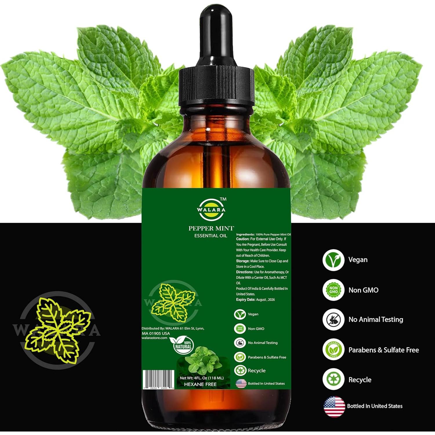 Aceite Esencial de Menta 118 ml WALARA 100% Puro para Aromaterapia