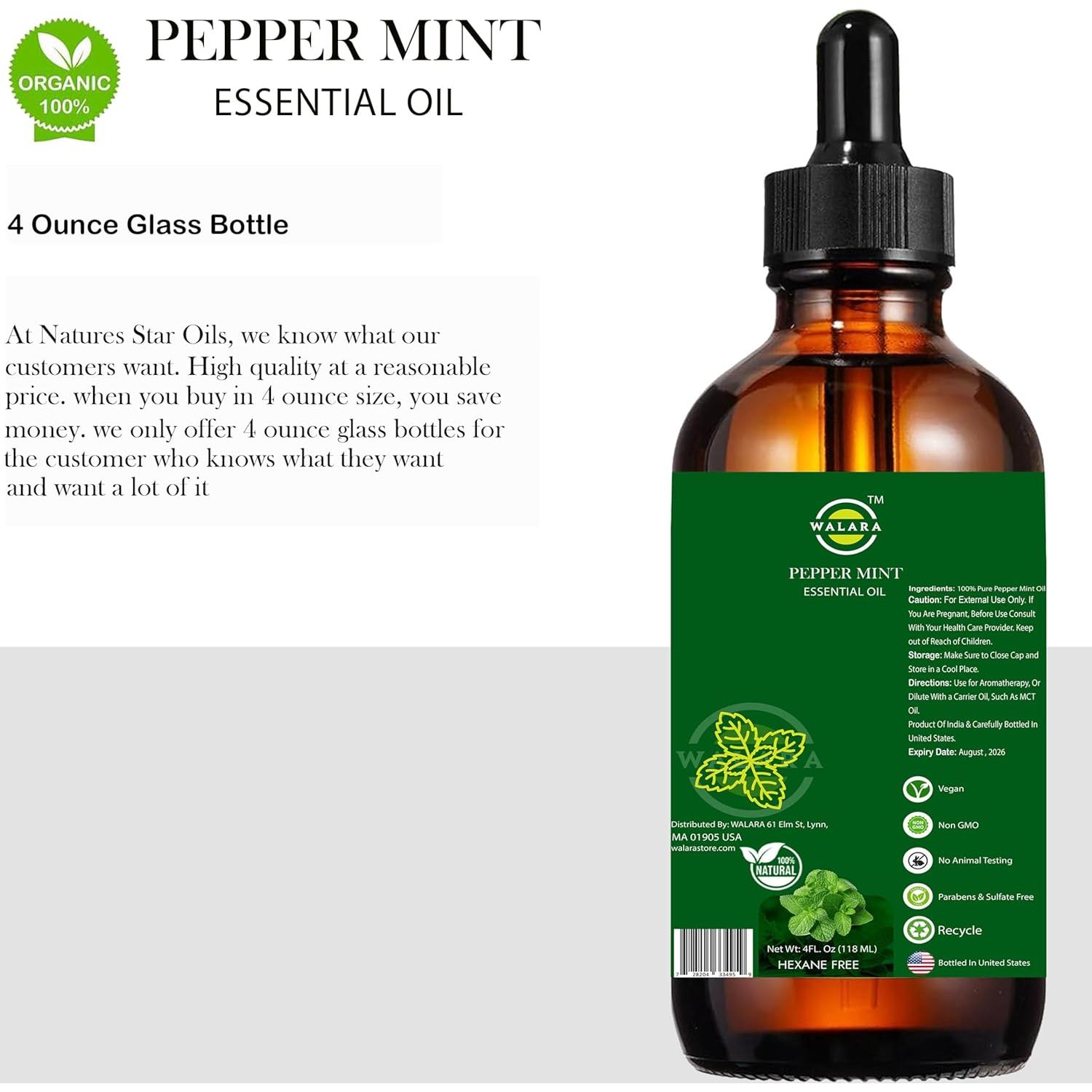 Aceite Esencial de Menta 118 ml WALARA 100% Puro para Aromaterapia