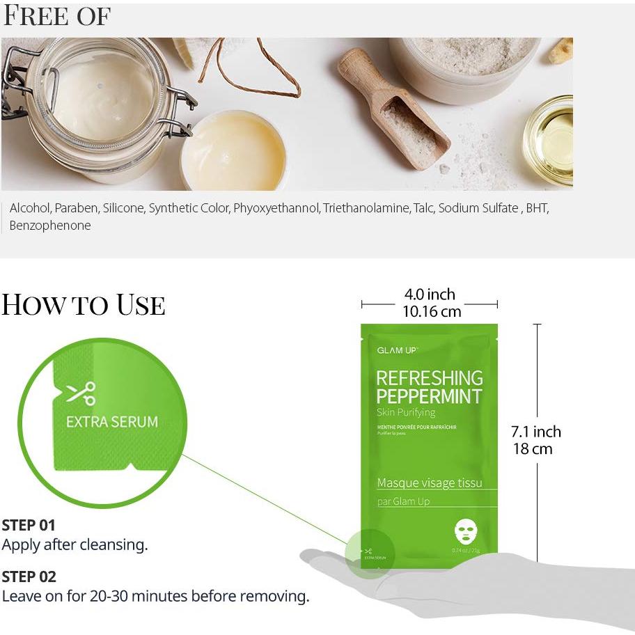 Mascarilla de Hoja GLAM UP Menta 10 Hojas Refrescante
