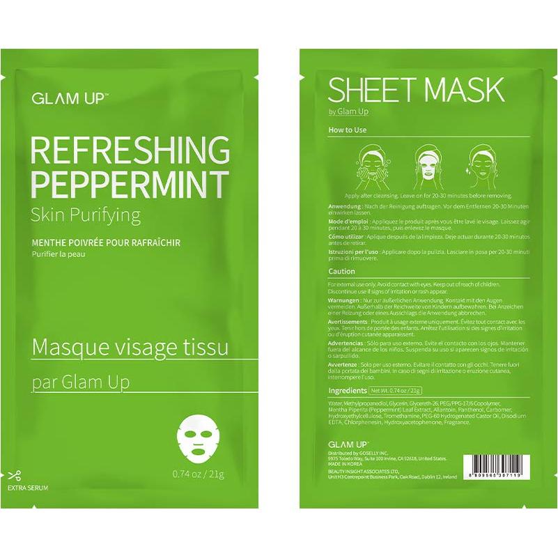Mascarilla de Hoja GLAM UP Menta 10 Hojas Refrescante