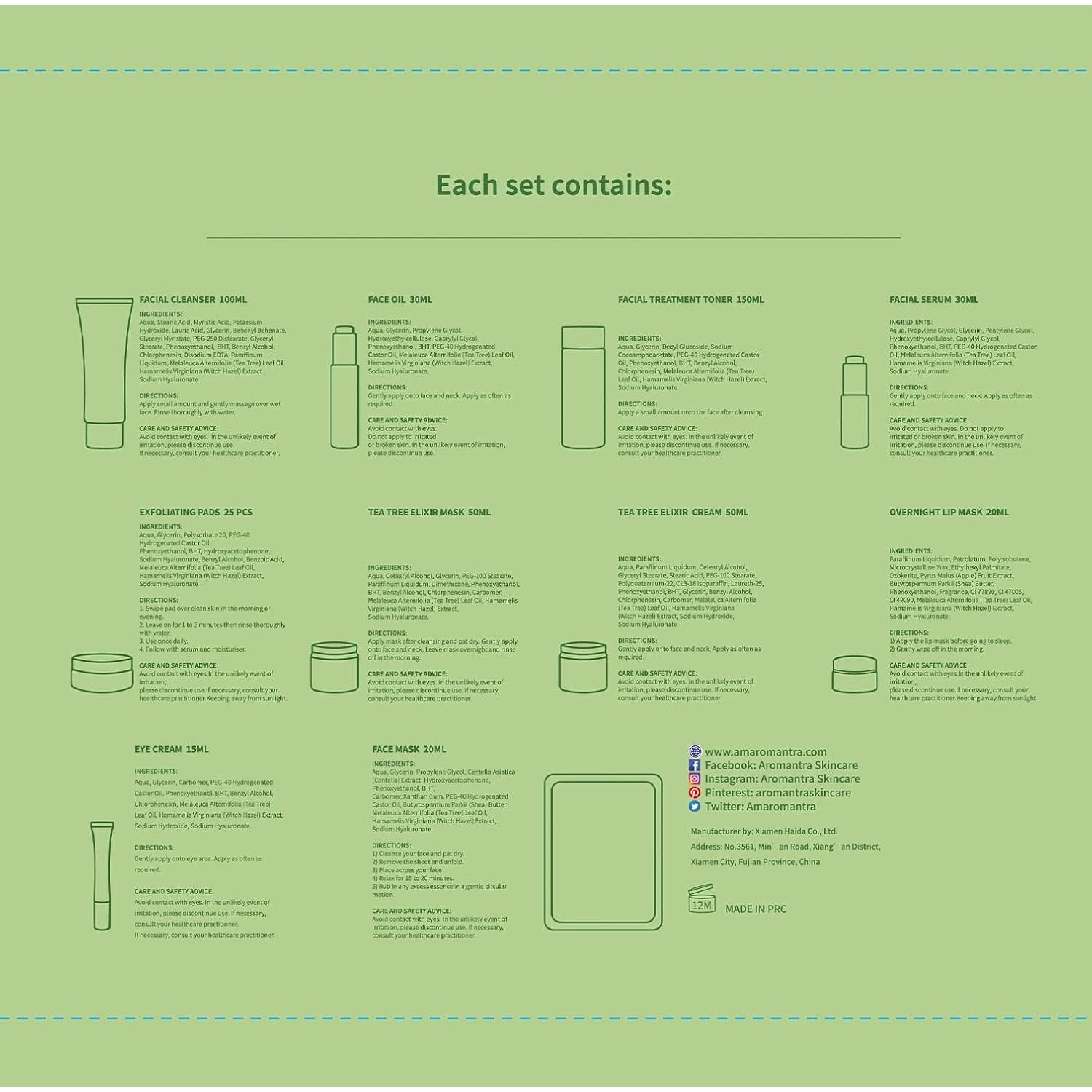 Conjunto de Cuidado Facial AM AROMANTRA - 10 Piezas Hidratantes