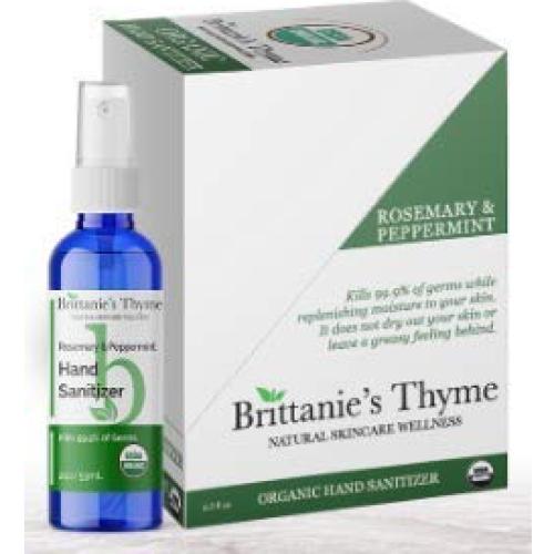 Brittanie's Thyme Organic Travel Hand Sanitizer Spray, Rosemary & Peppermint 2oz 6 Count | Vitamin E Aloe Moisturizing | Non Greasy & Replenishes Moisture & Nourishes Skin