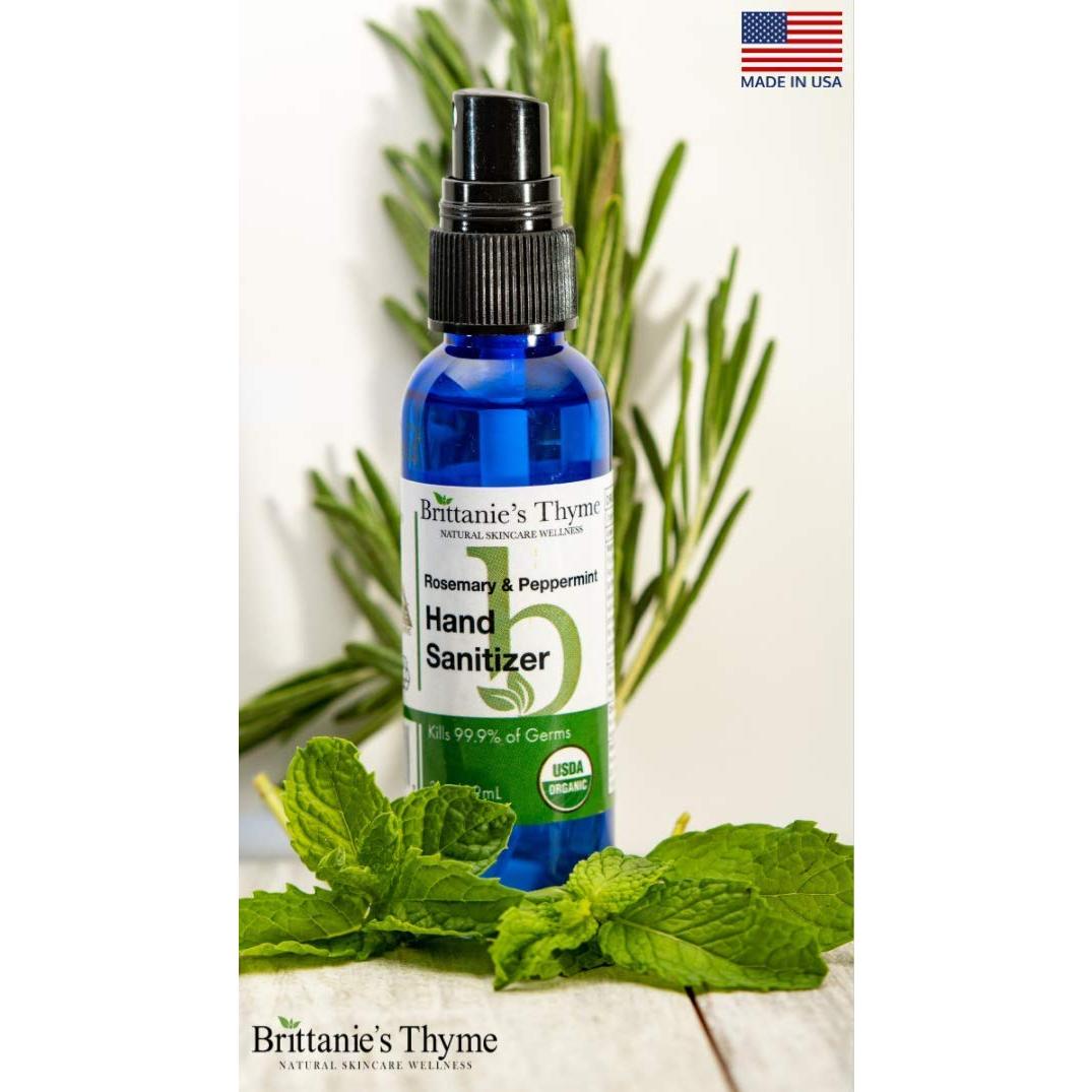 Brittanie's Thyme Organic Travel Hand Sanitizer Spray, Rosemary & Peppermint 2oz 6 Count | Vitamin E Aloe Moisturizing | Non Greasy & Replenishes Moisture & Nourishes Skin