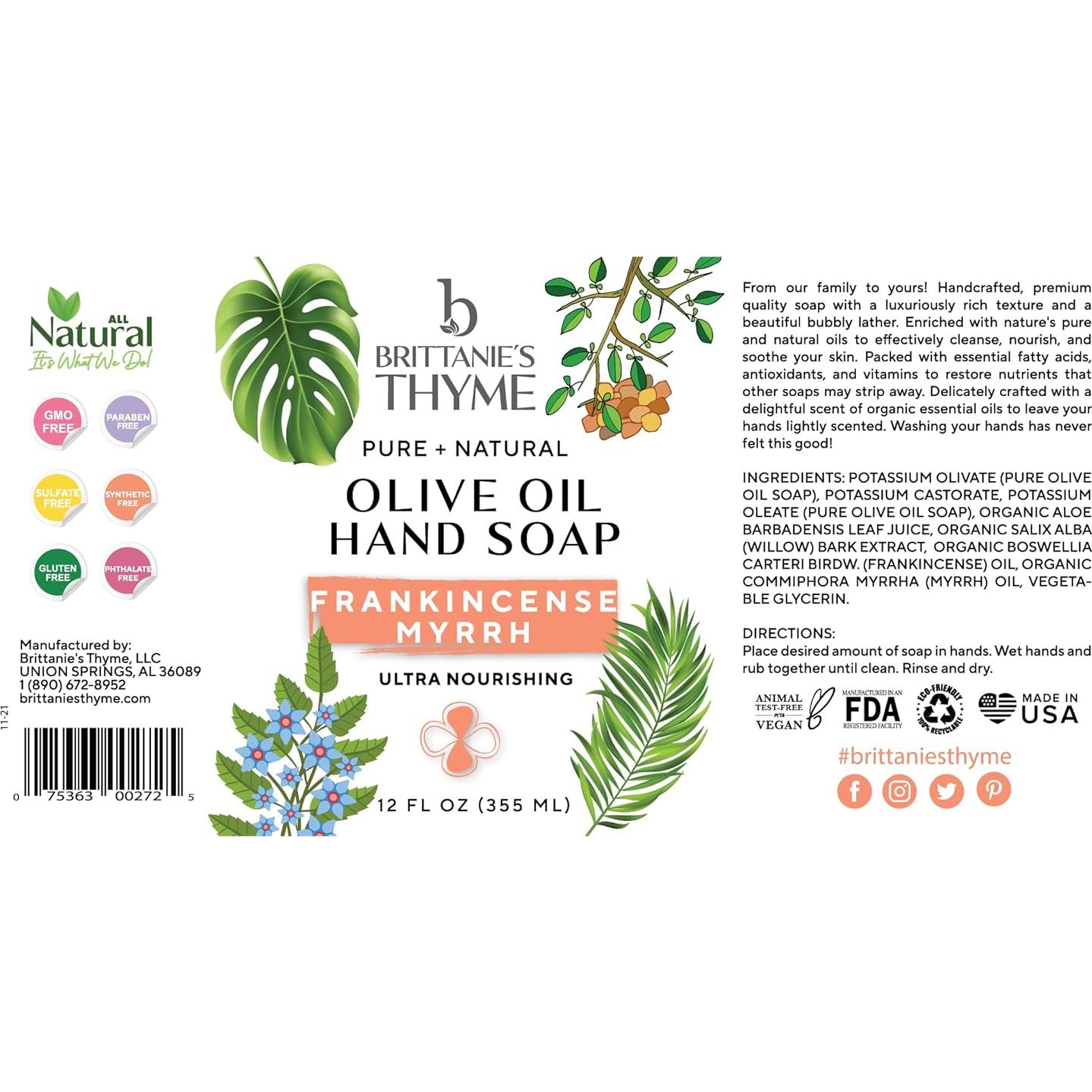 Jabón Líquido de Castile Brittanie 355 ml (Pack de 3) - Vegano