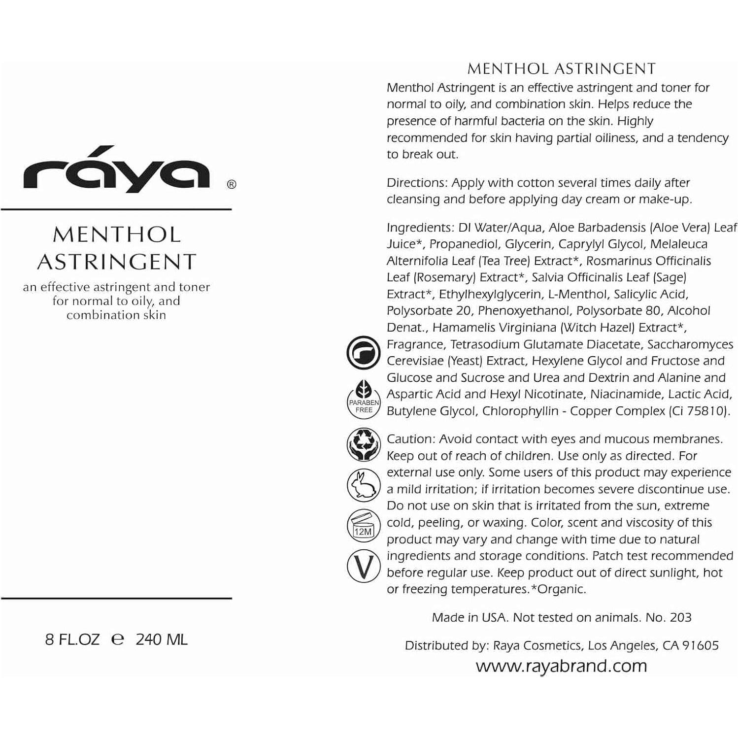 Astringente Facial RAYA 170 ml - Mentol y Aloe Vera