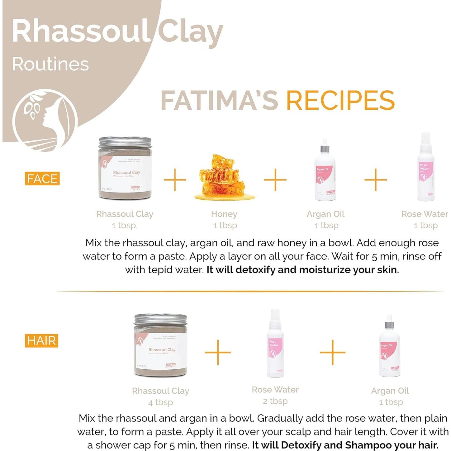 Arcilla Rhassoul Fatima con 7 Hierbas - 425g Facial Detox